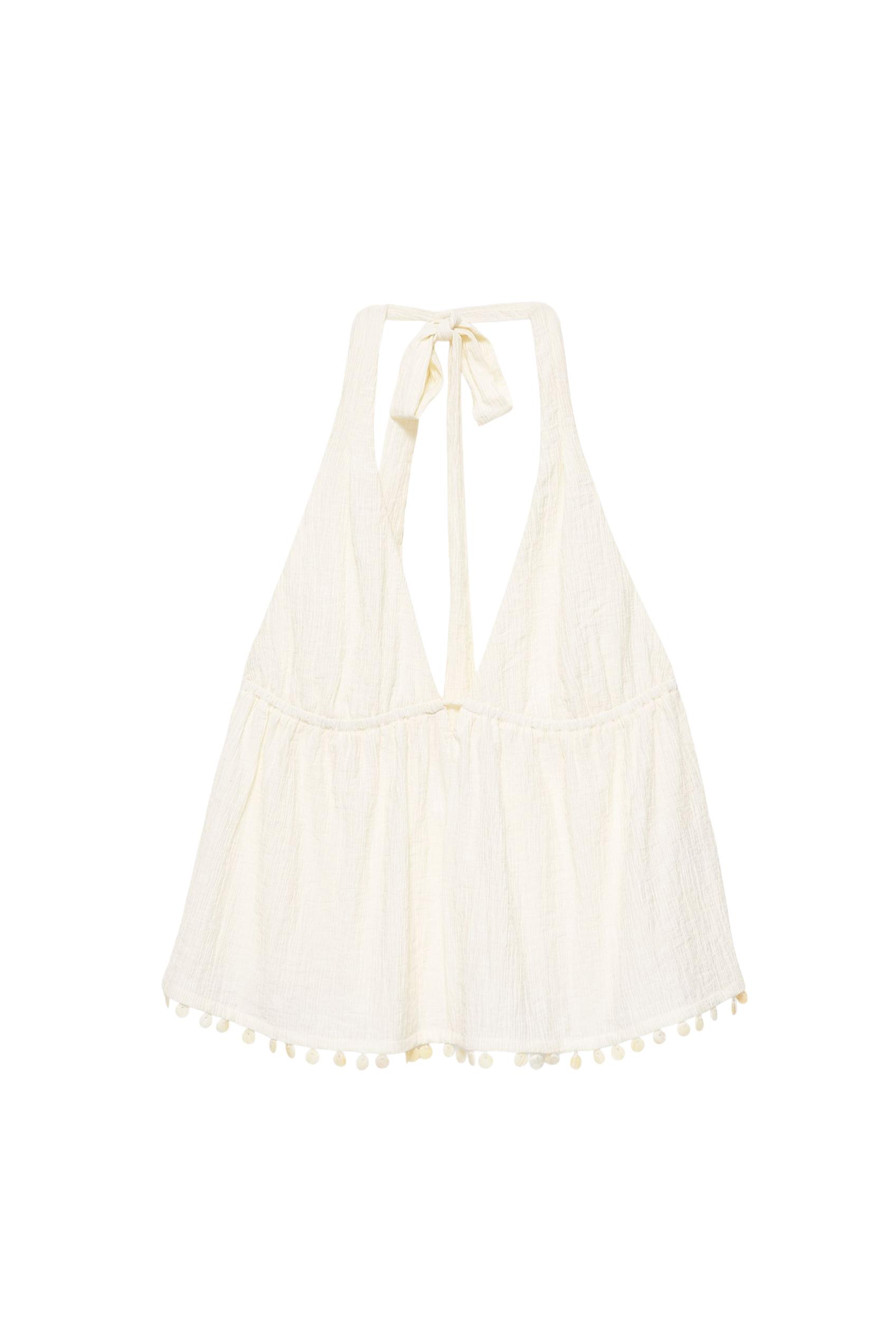 Shell detail halter top — Beige