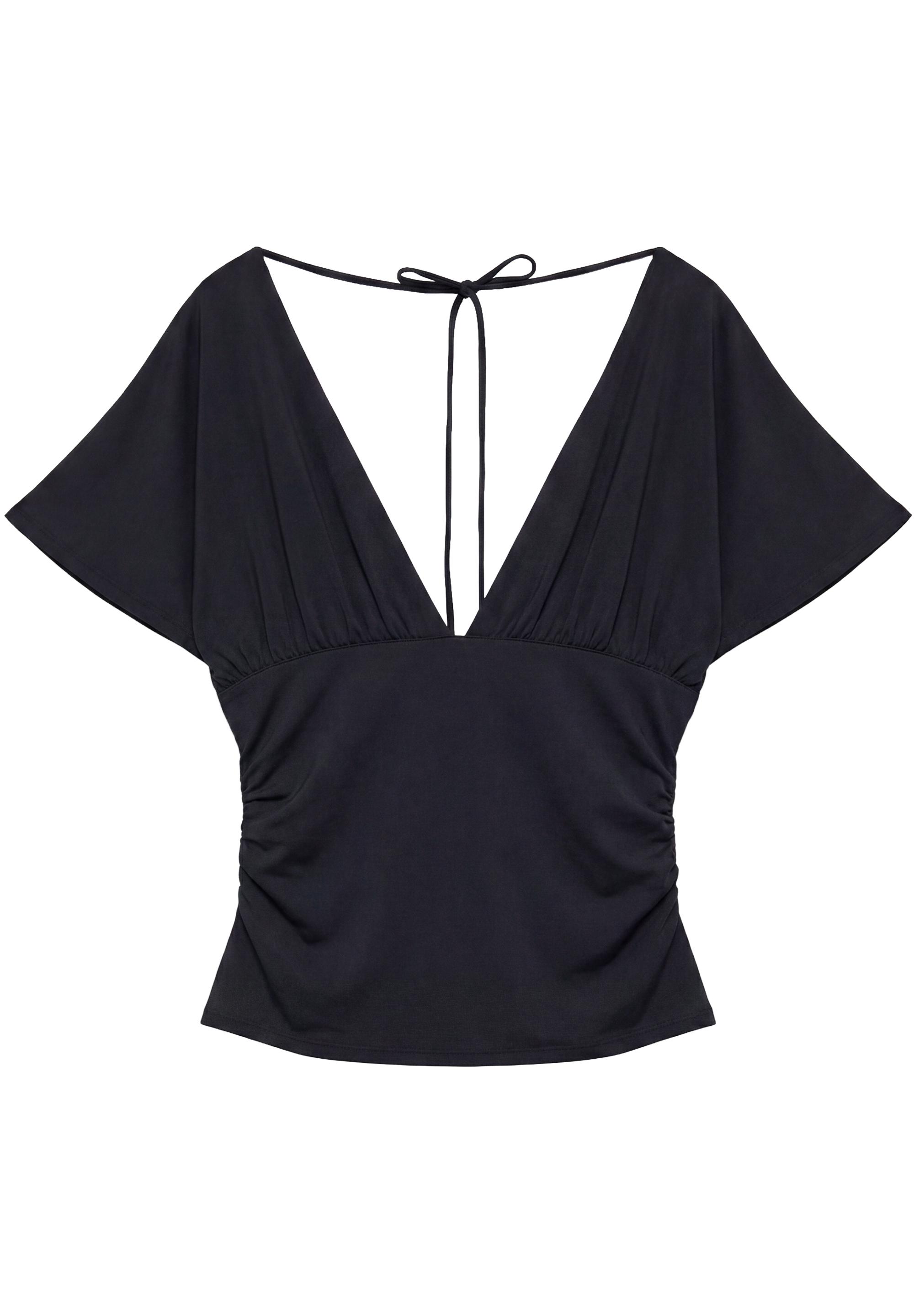 Gathered V-neck top — Black