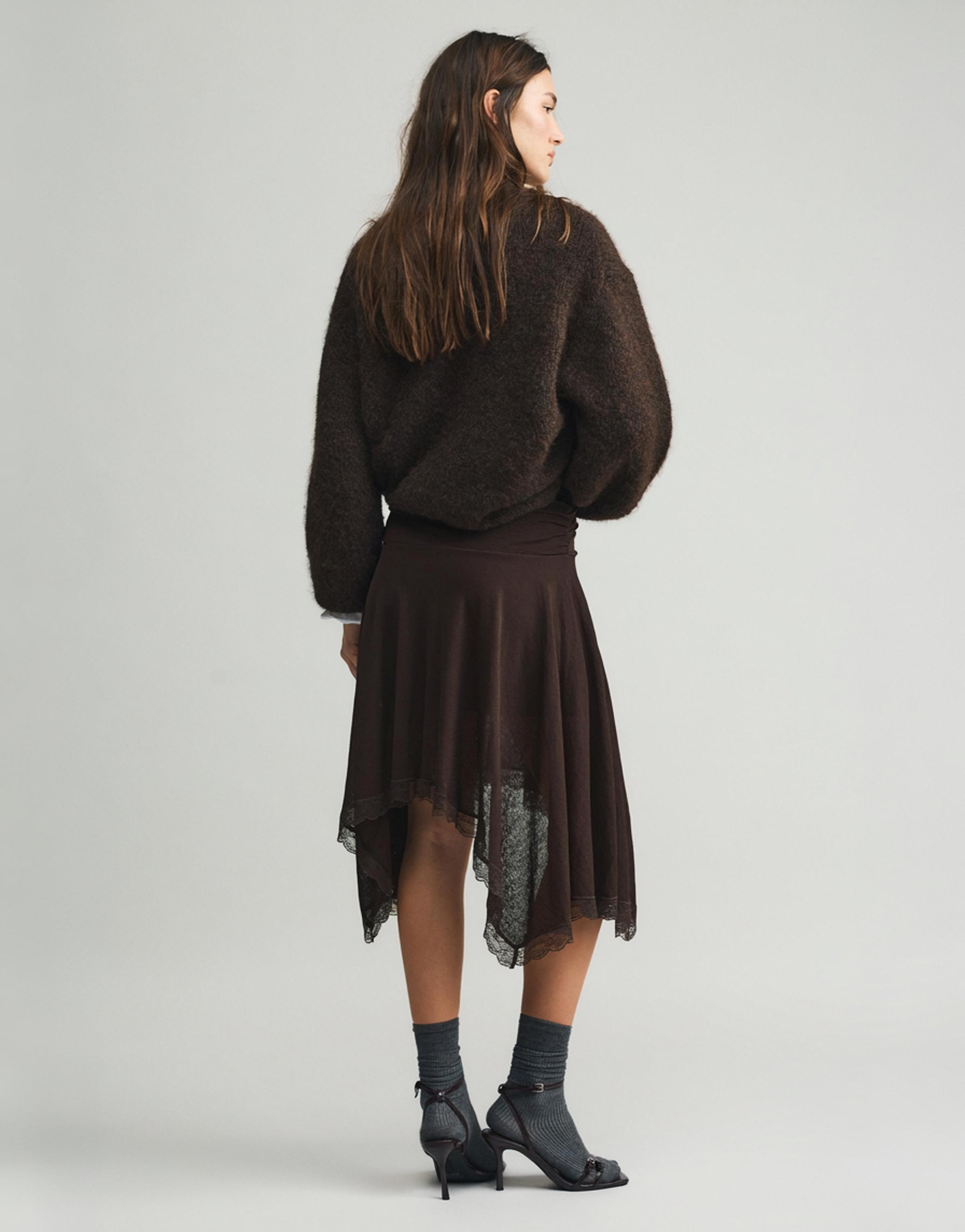 Asimetrik dantelli midi etek - Görsel 24