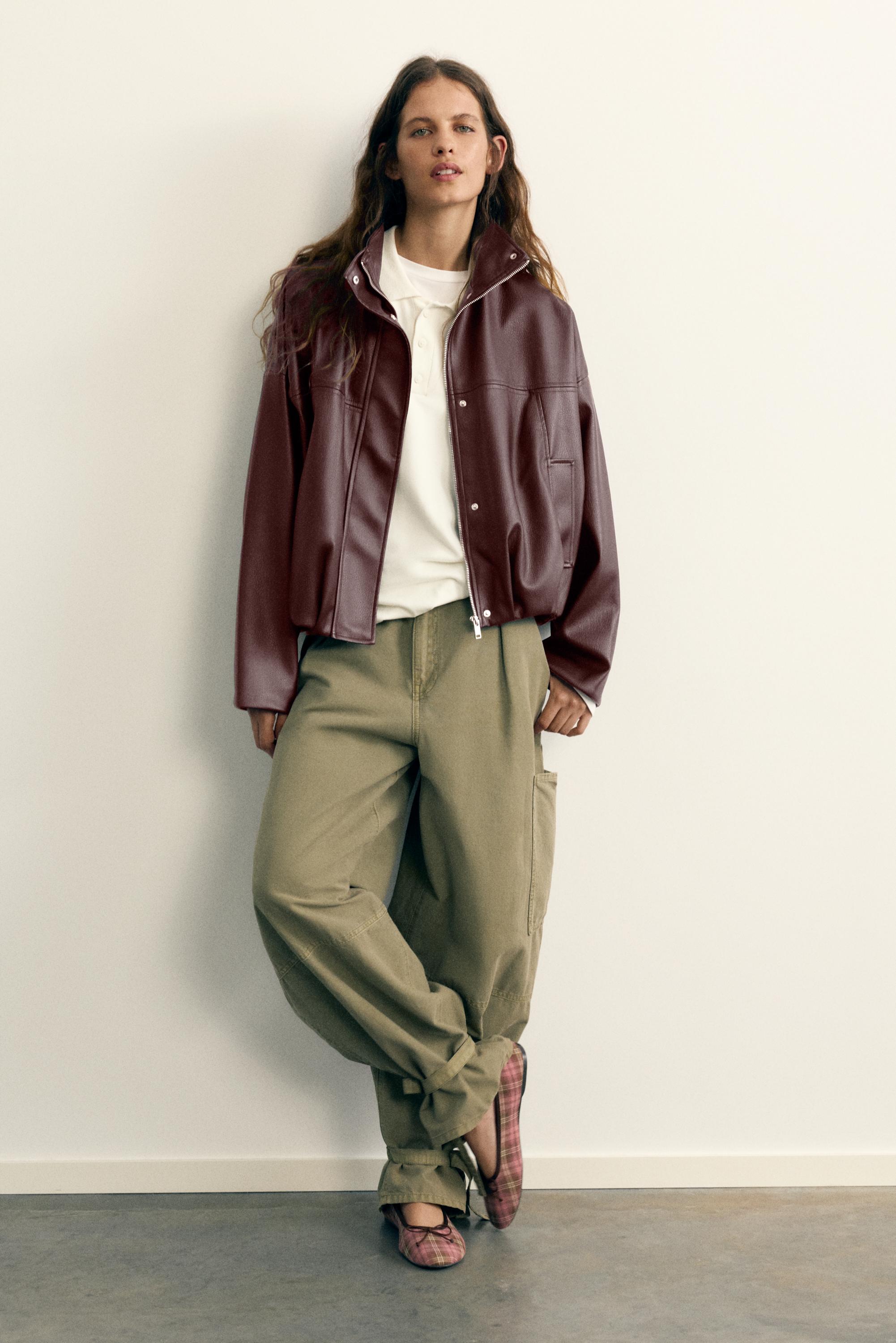 Leather effect balloon jacket — Chocolate