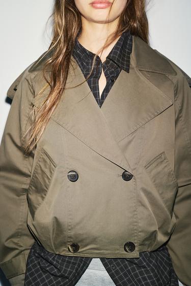 Balloon-fit short trench coat — Dark khaki 4