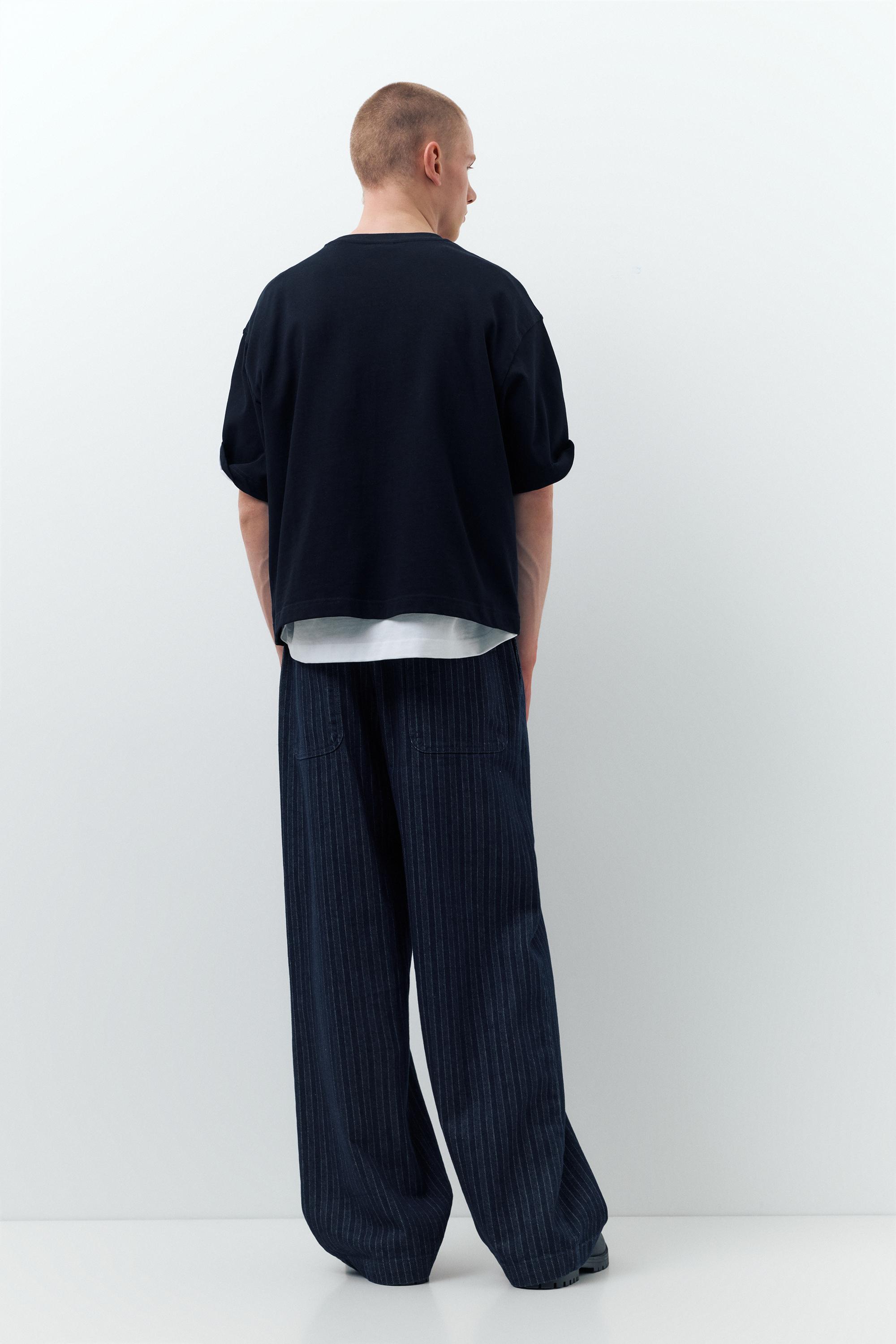 Striped denim jogger trousers — Navy