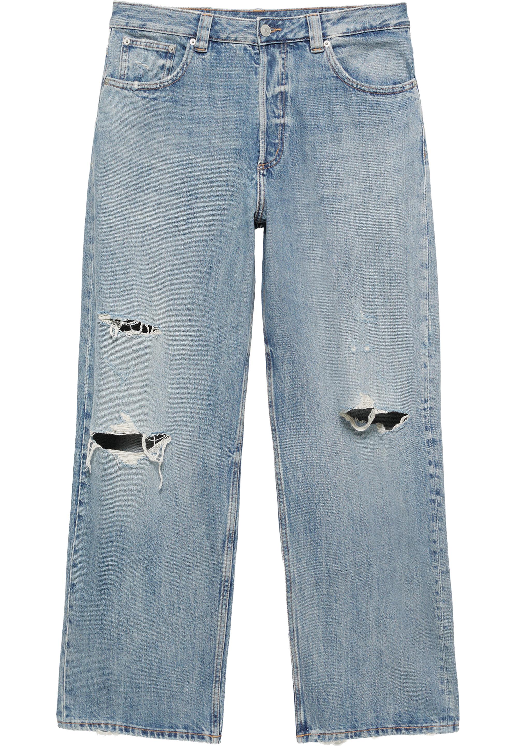 Ripped straight-leg jeans — Medium blue