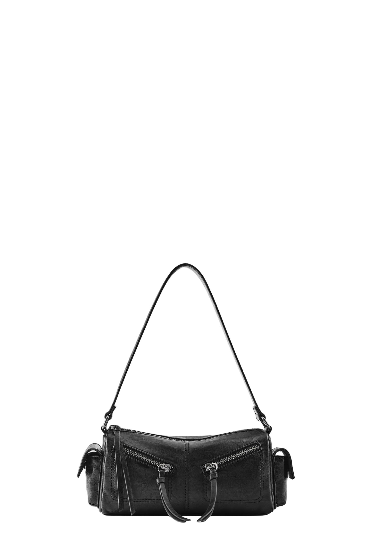 Multi-pocket zip shoulder bag — Black