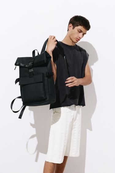 Rubberised flap backpack — Black 2