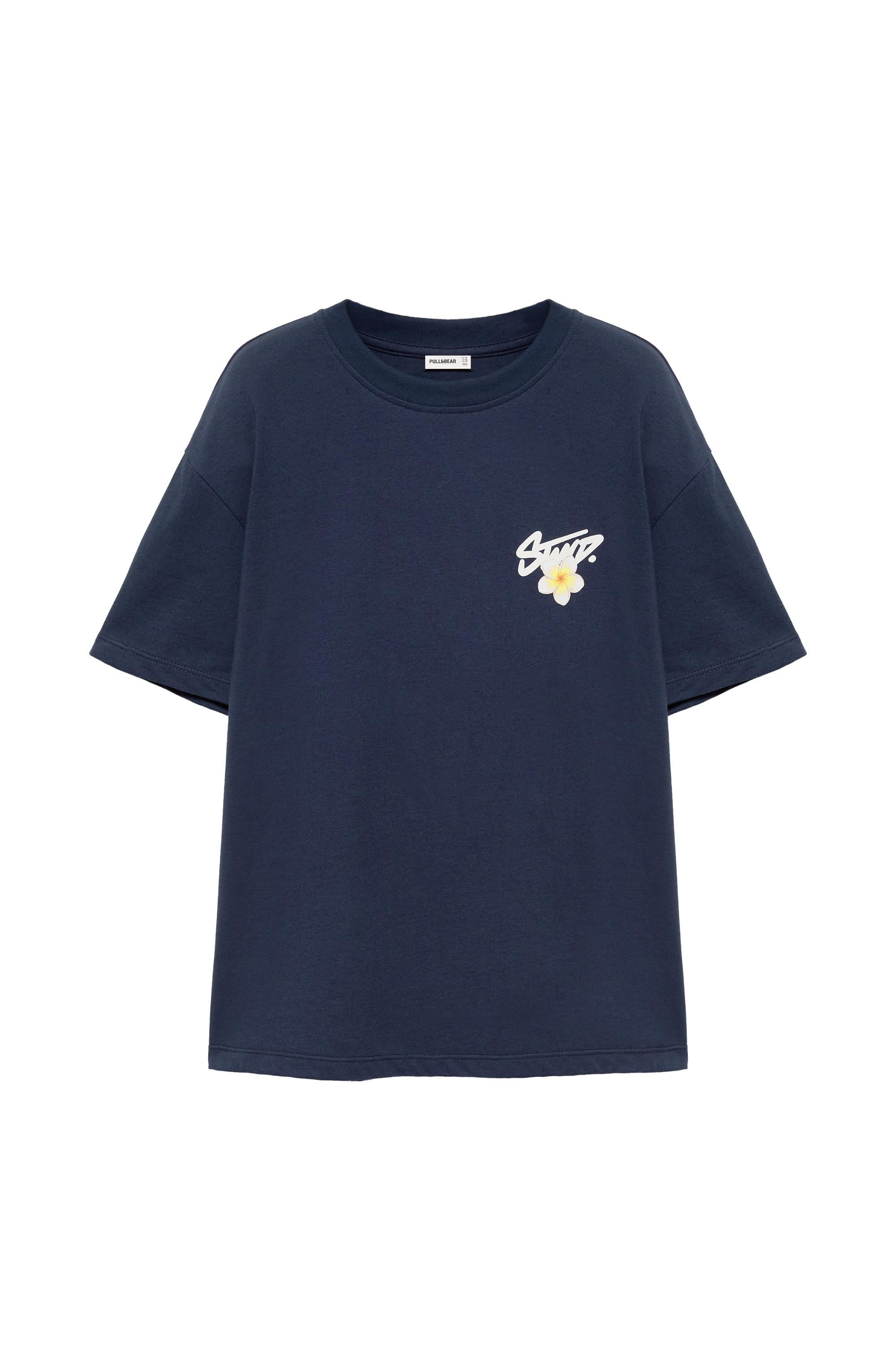 Pull&Bear Çiçek grafikli oversize tişört görsel 2