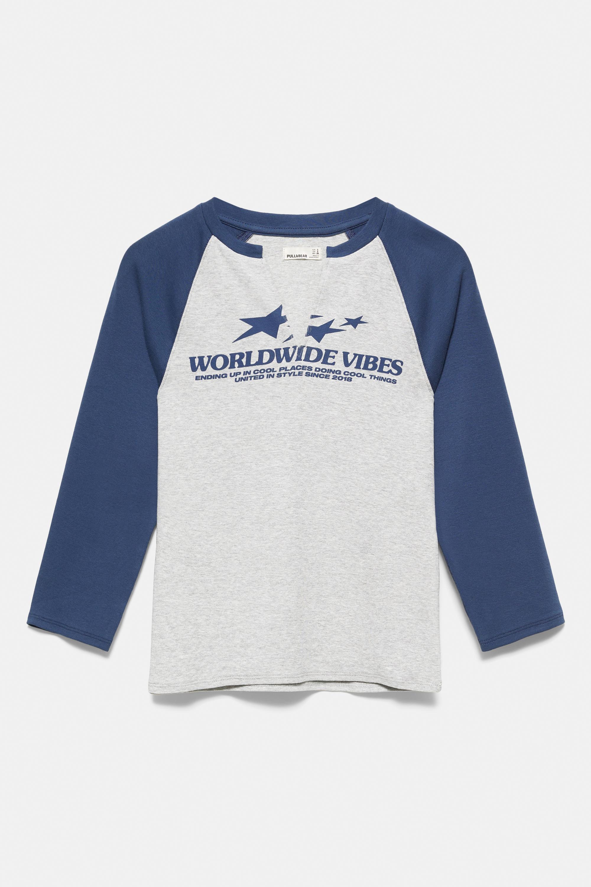 Graphic raglan sleeve T-shirt — Blue marl