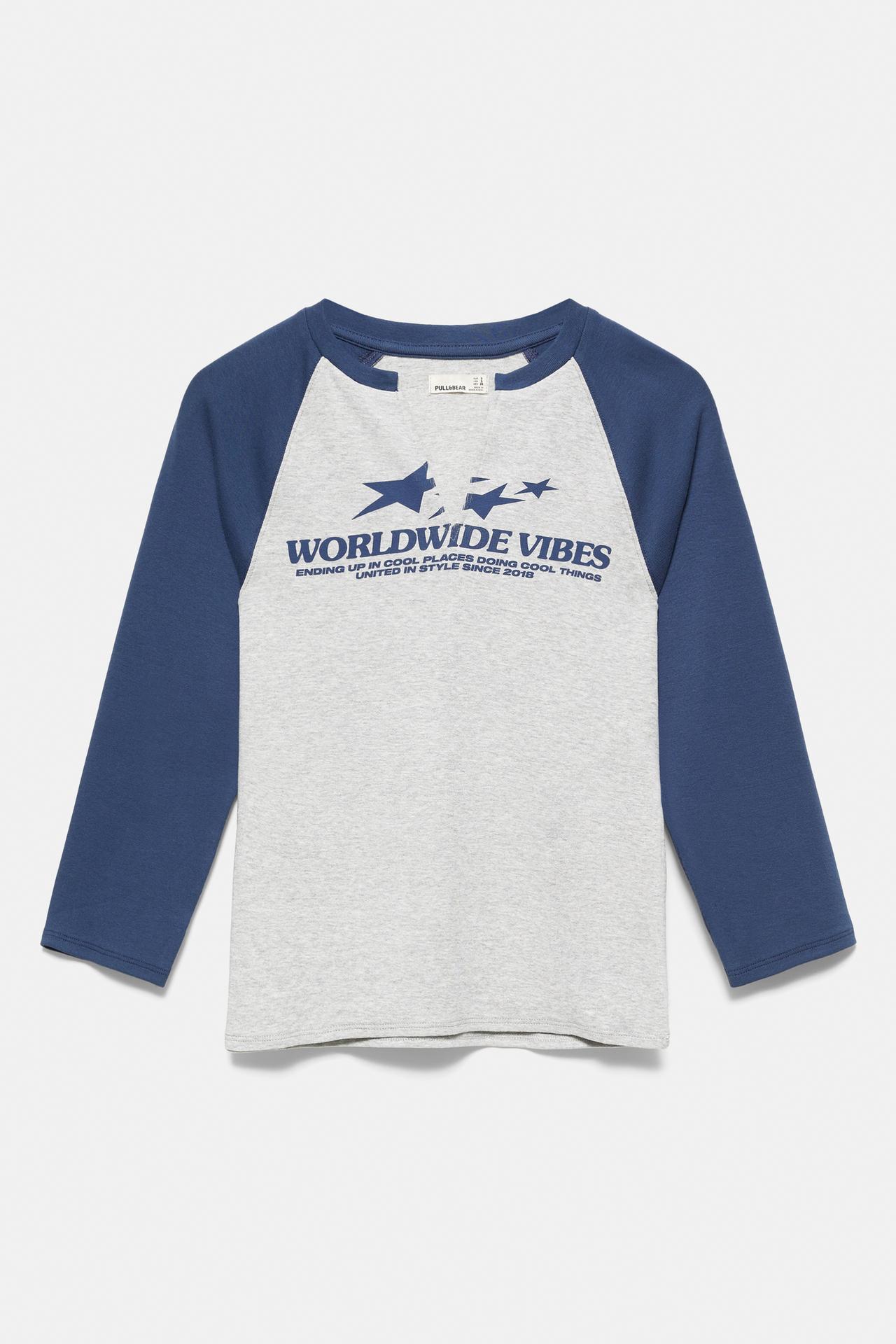 Graphic raglan sleeve T-shirt — Blue marl