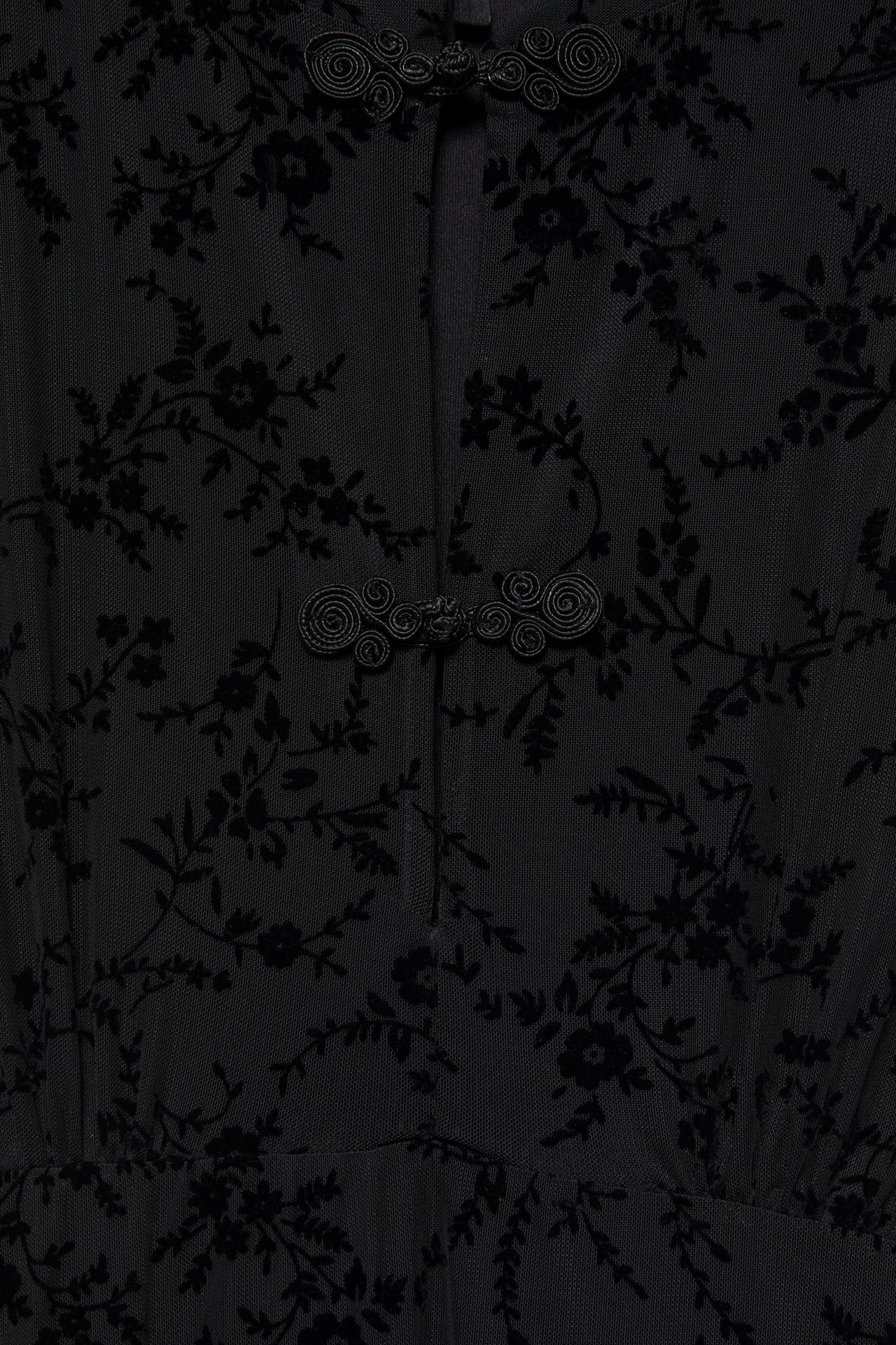 Stand collar midi dress with frog fastenings — Black