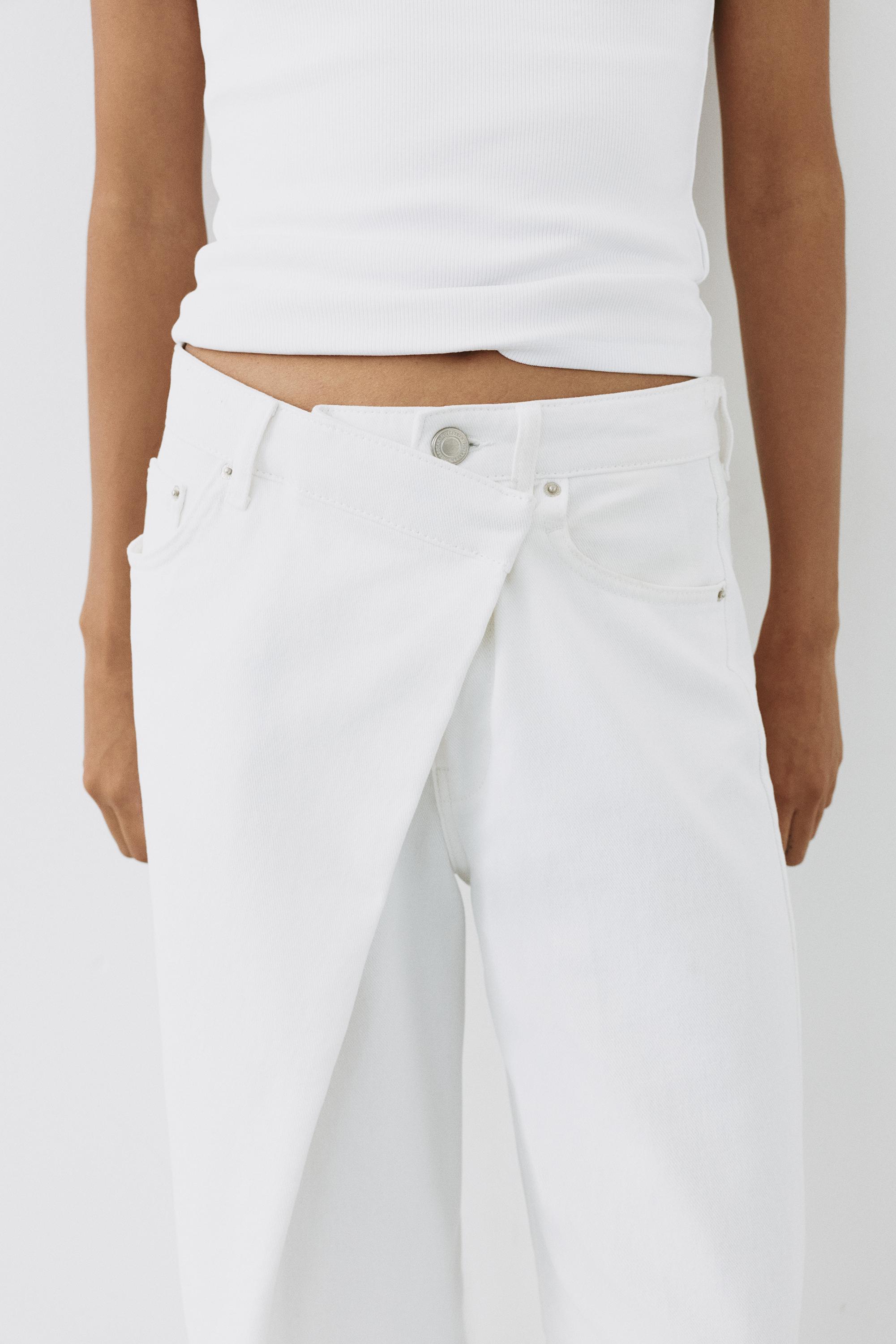 White crossover waist baggy jeans — White