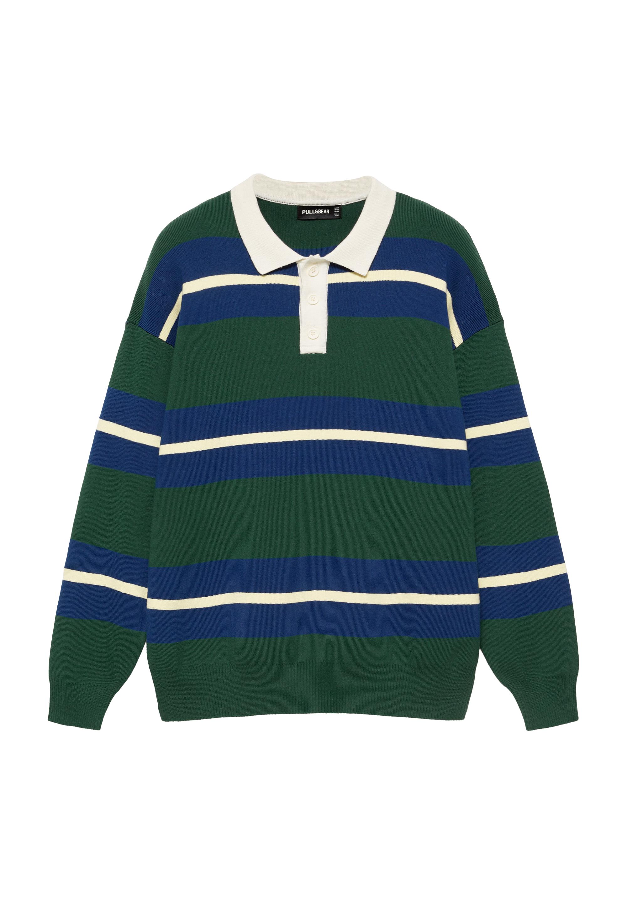 Striped knit polo shirt — Bottle