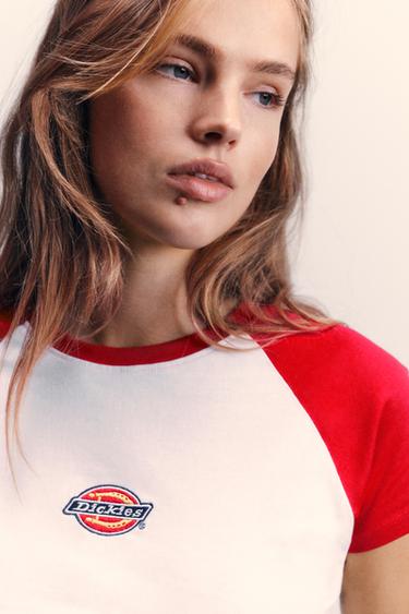 Dickies contrast sleeve T-shirt — Red 3