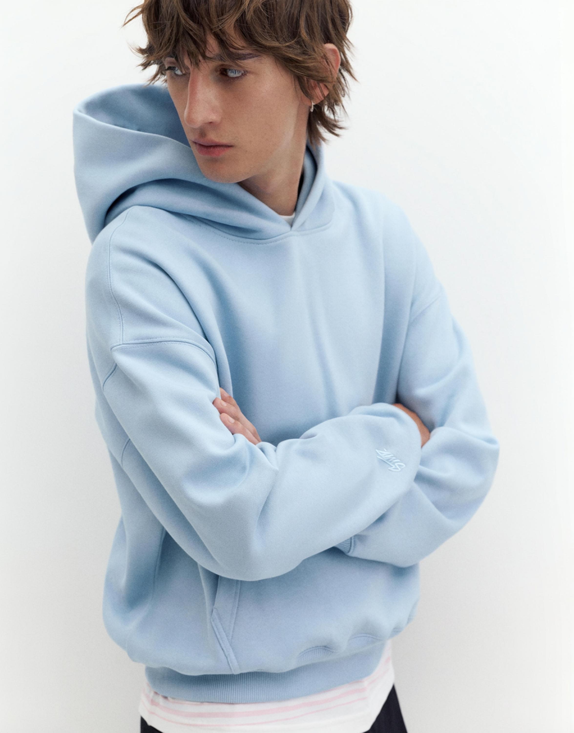 STWD boxy-fit logo hoodie — Sky blue
