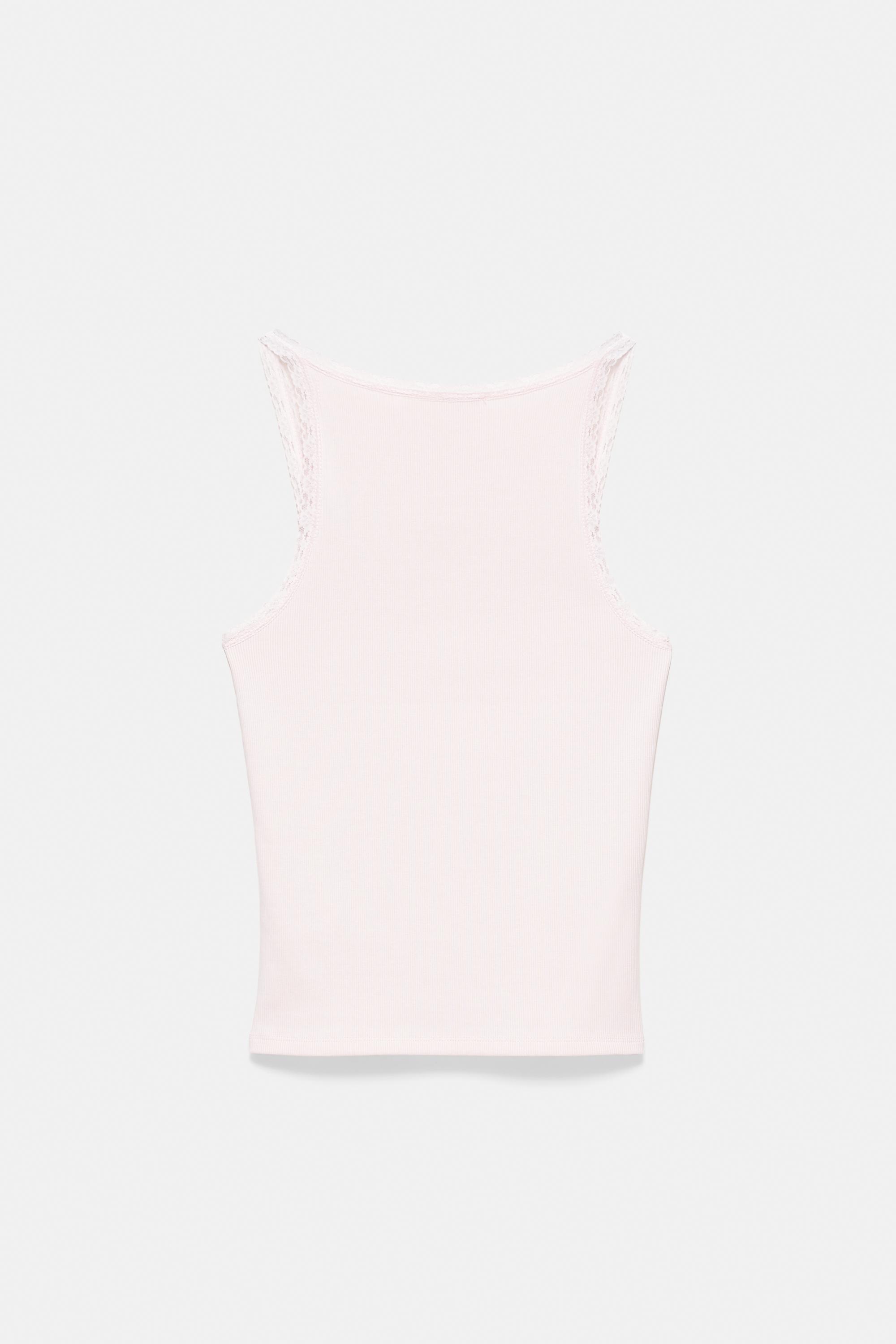 Lace-trim tank top — Pastel pink