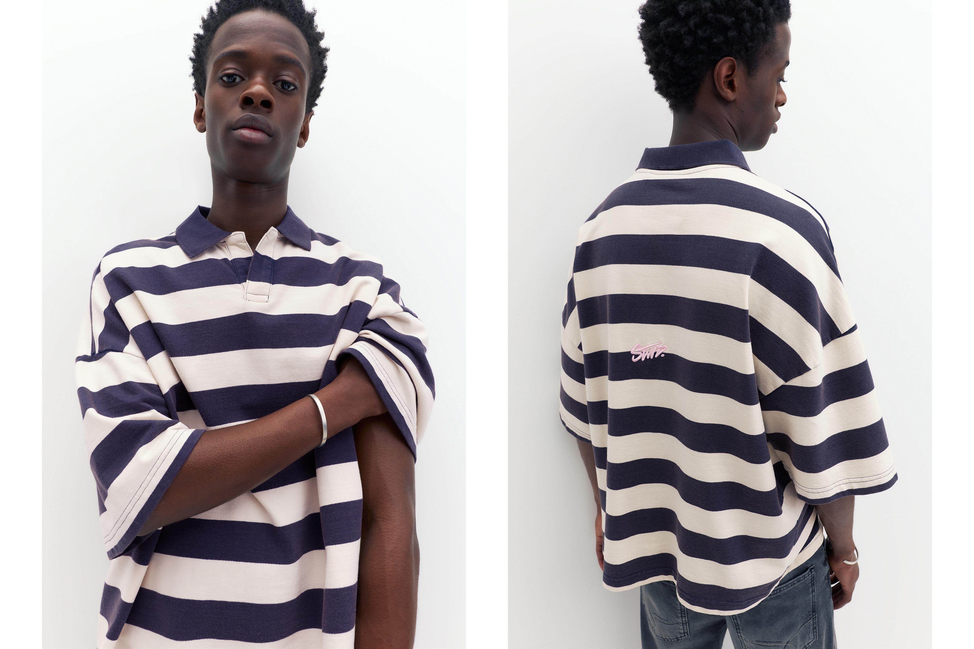 Çizgili boxy polo t-shirt - Görsel 46