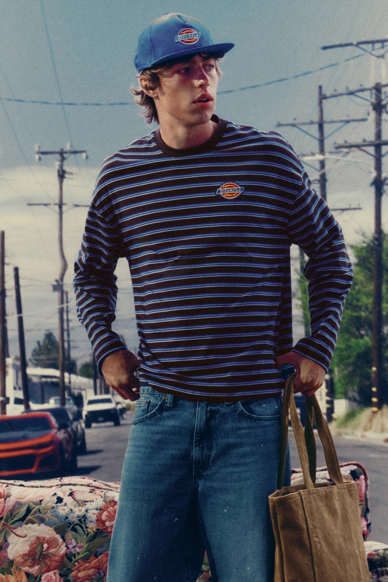 Striped Dickies T-shirt — Pale blue