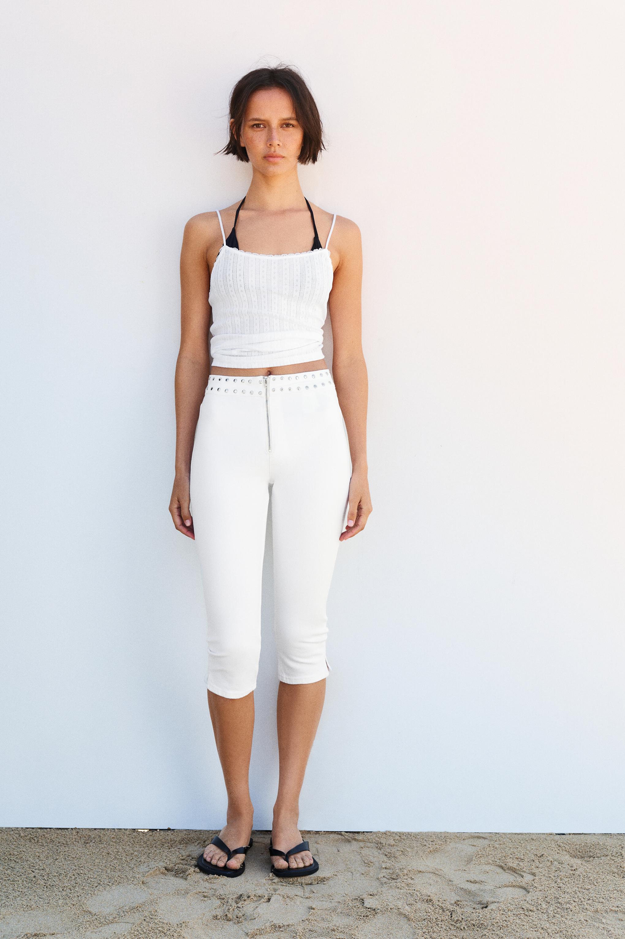 White studded capris jeans — White