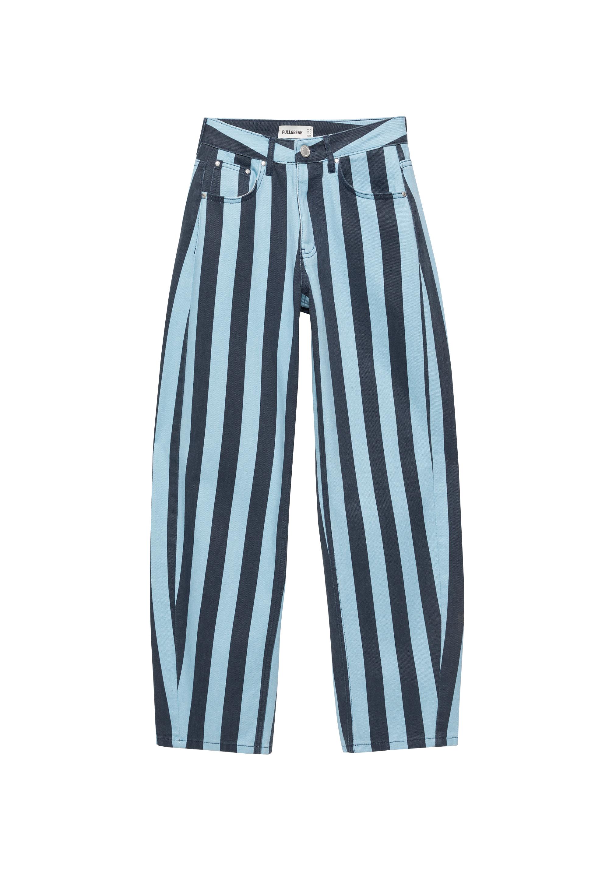Striped barrel jeans — Turquoise