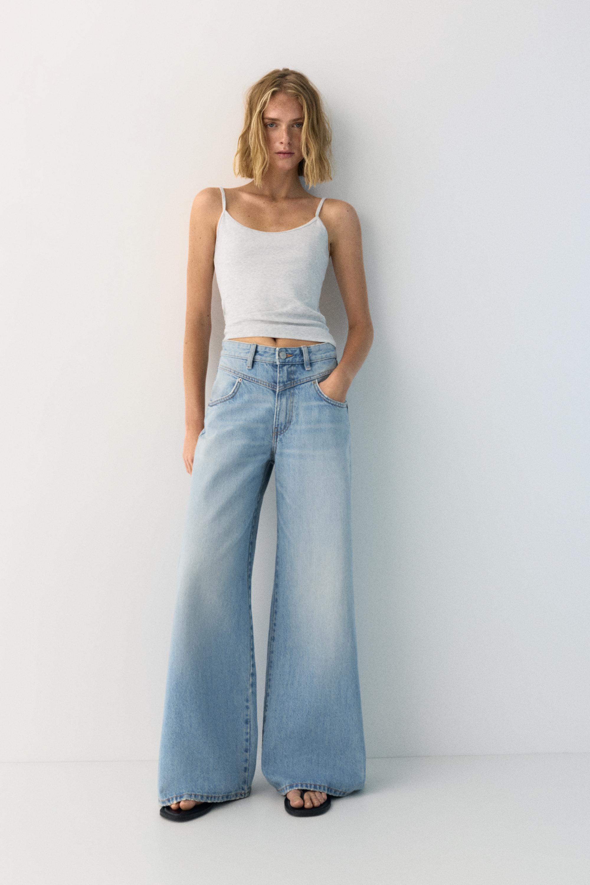 Super wide-leg jeans with seams — Pale blue