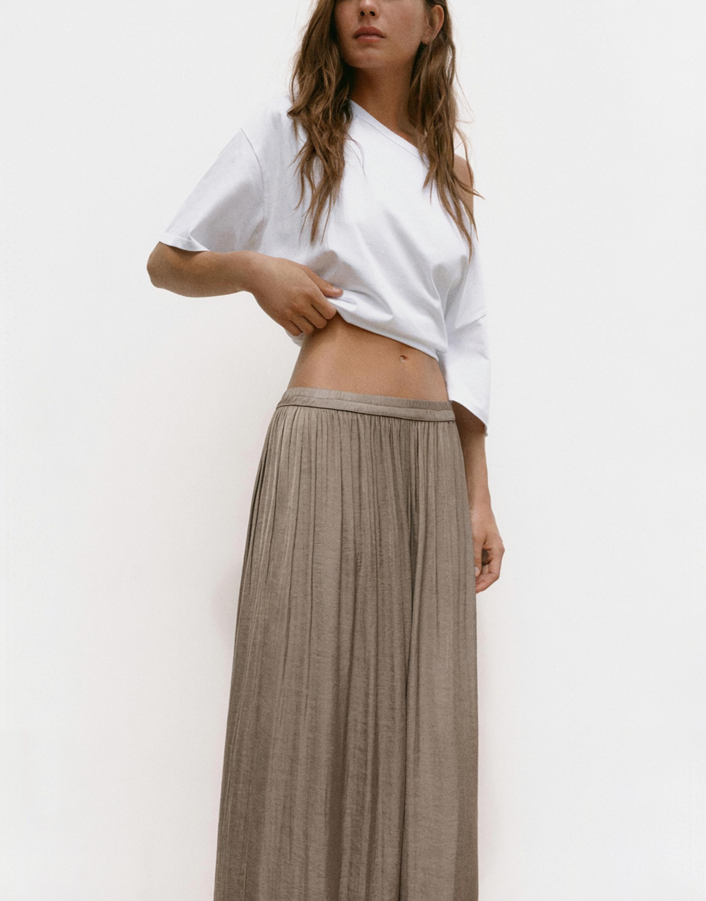Satin wide-leg trousers — Mole brown
