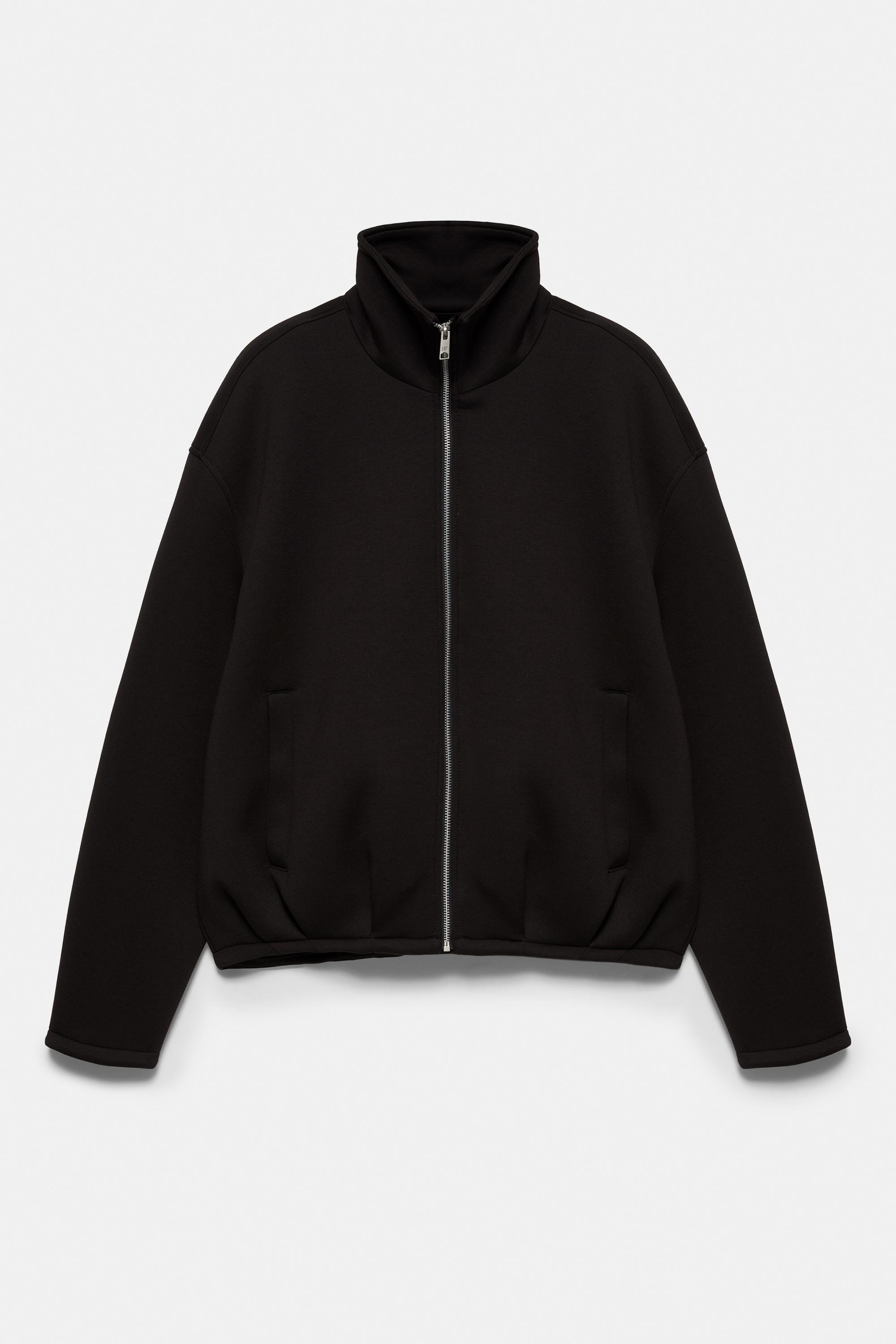 Neoprene-effect zip-up jacket — Black