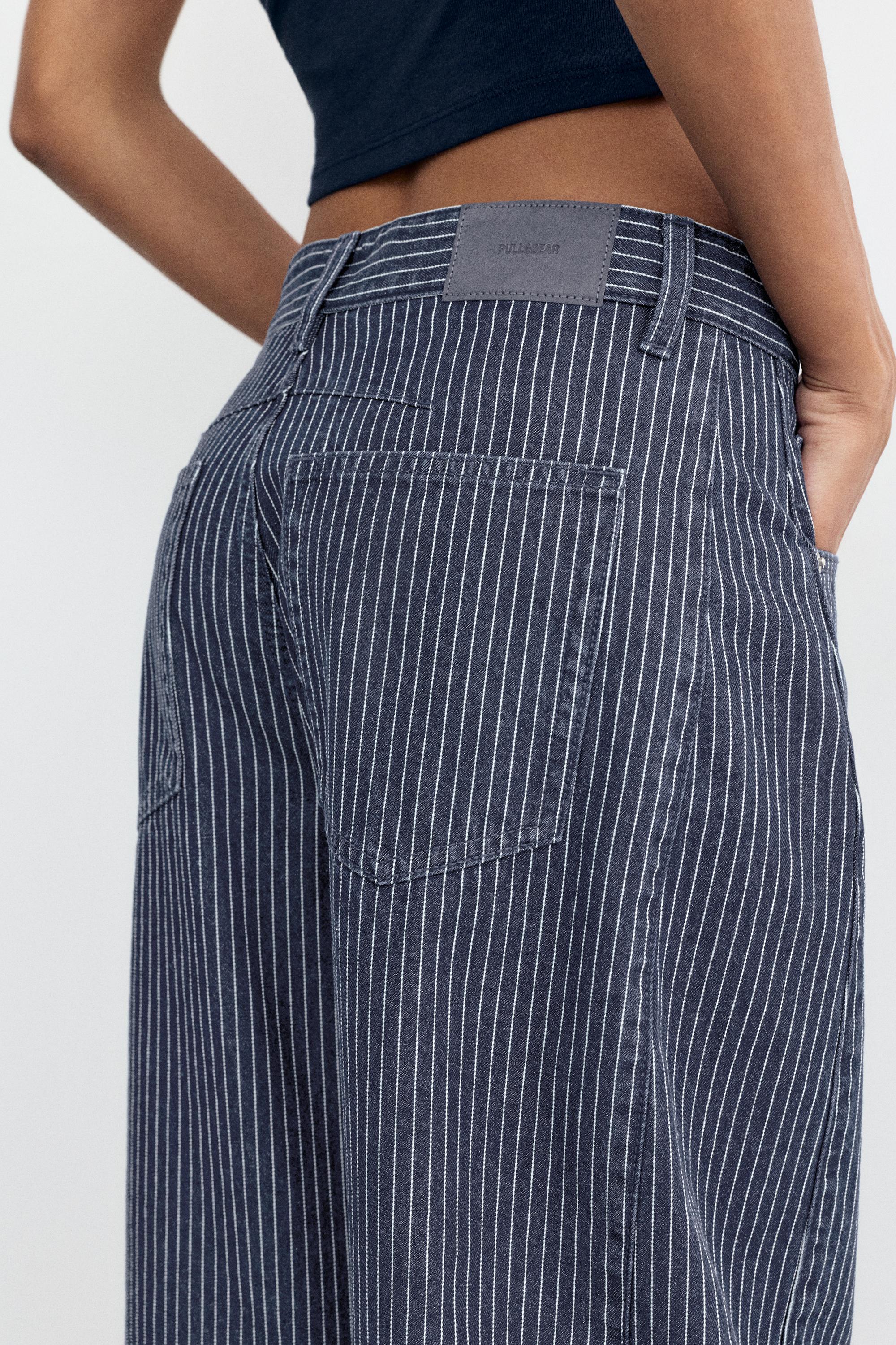 Striped balloon jeans with seams — Medium blue