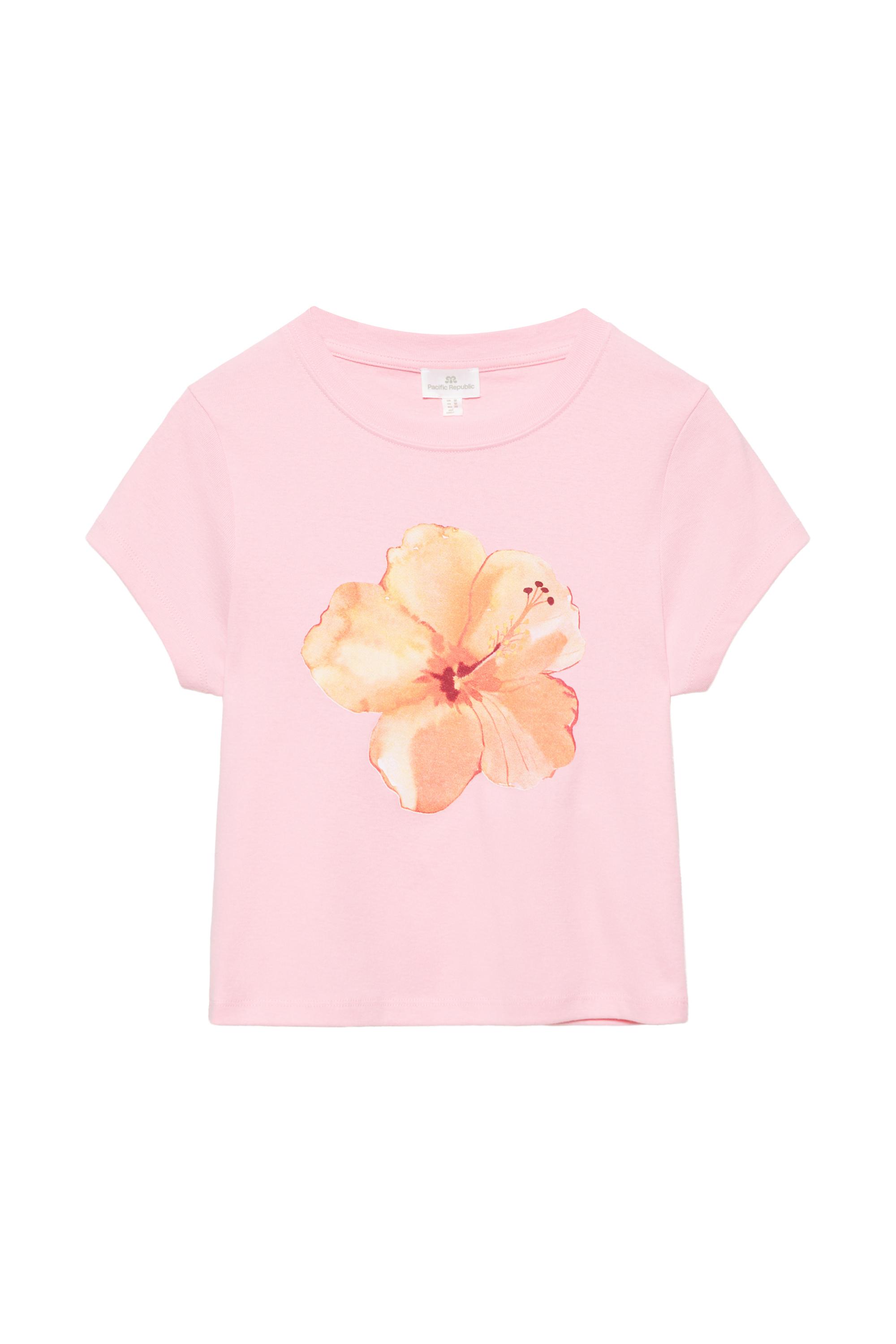 Pink hibiscus flower graphic T-shirt