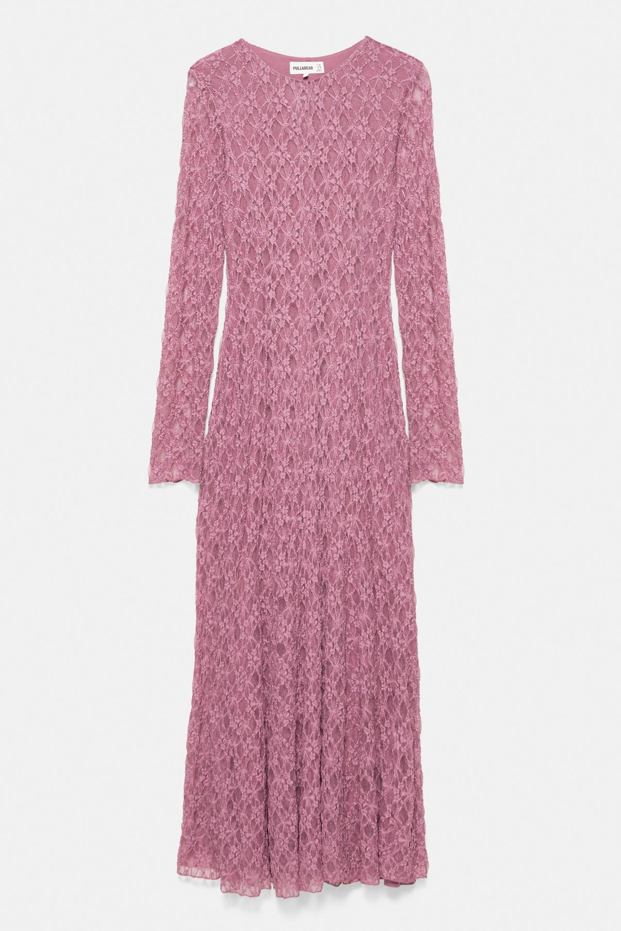 Long sleeve lace dress — Powder mauve
