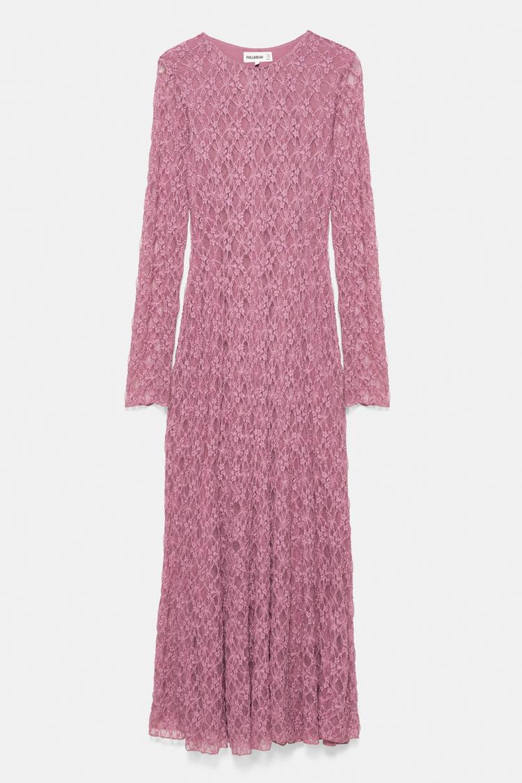 Long sleeve lace dress — Powder mauve