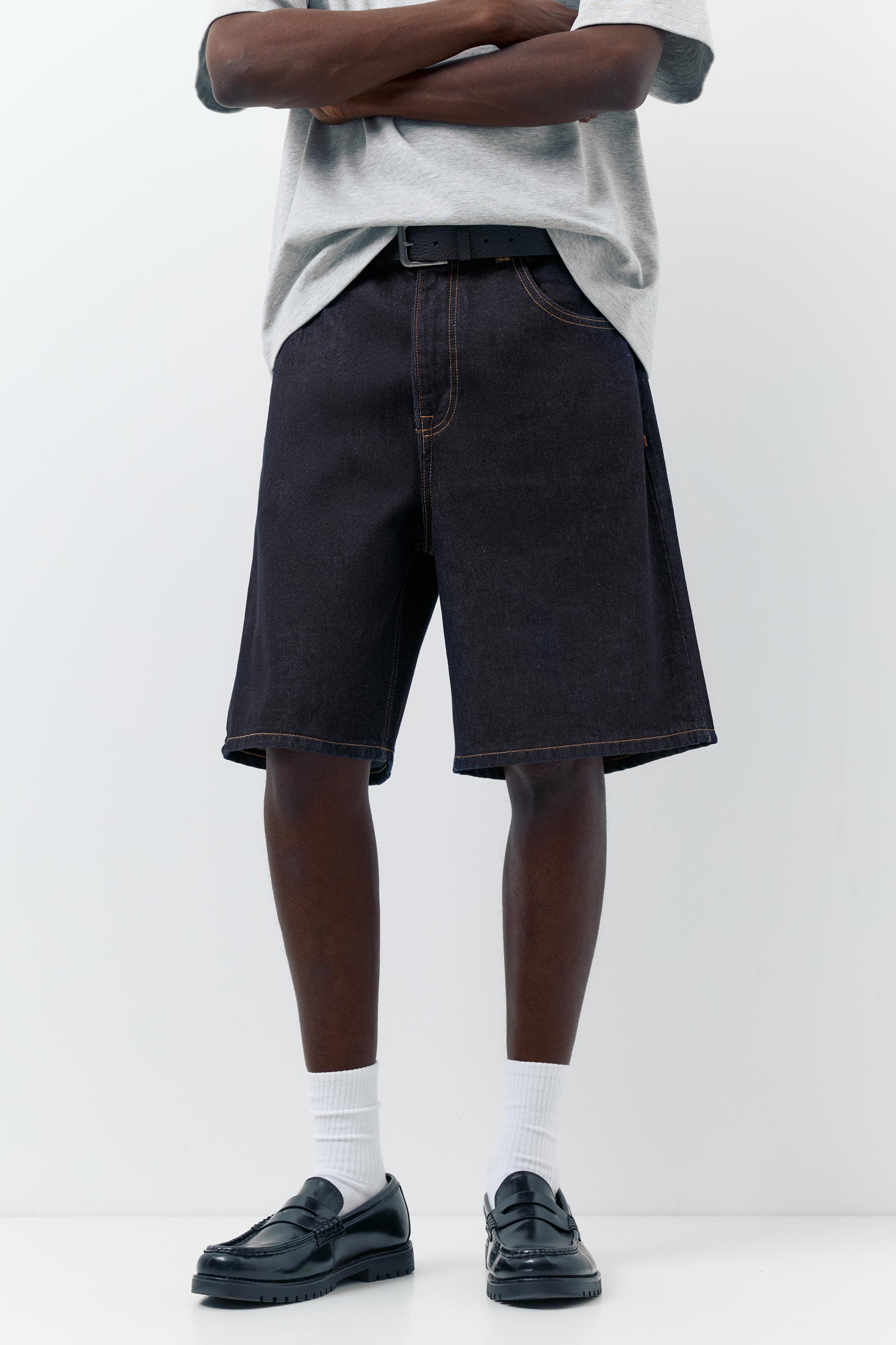 Baggy relaxed fit denim bermuda - Görsel 24