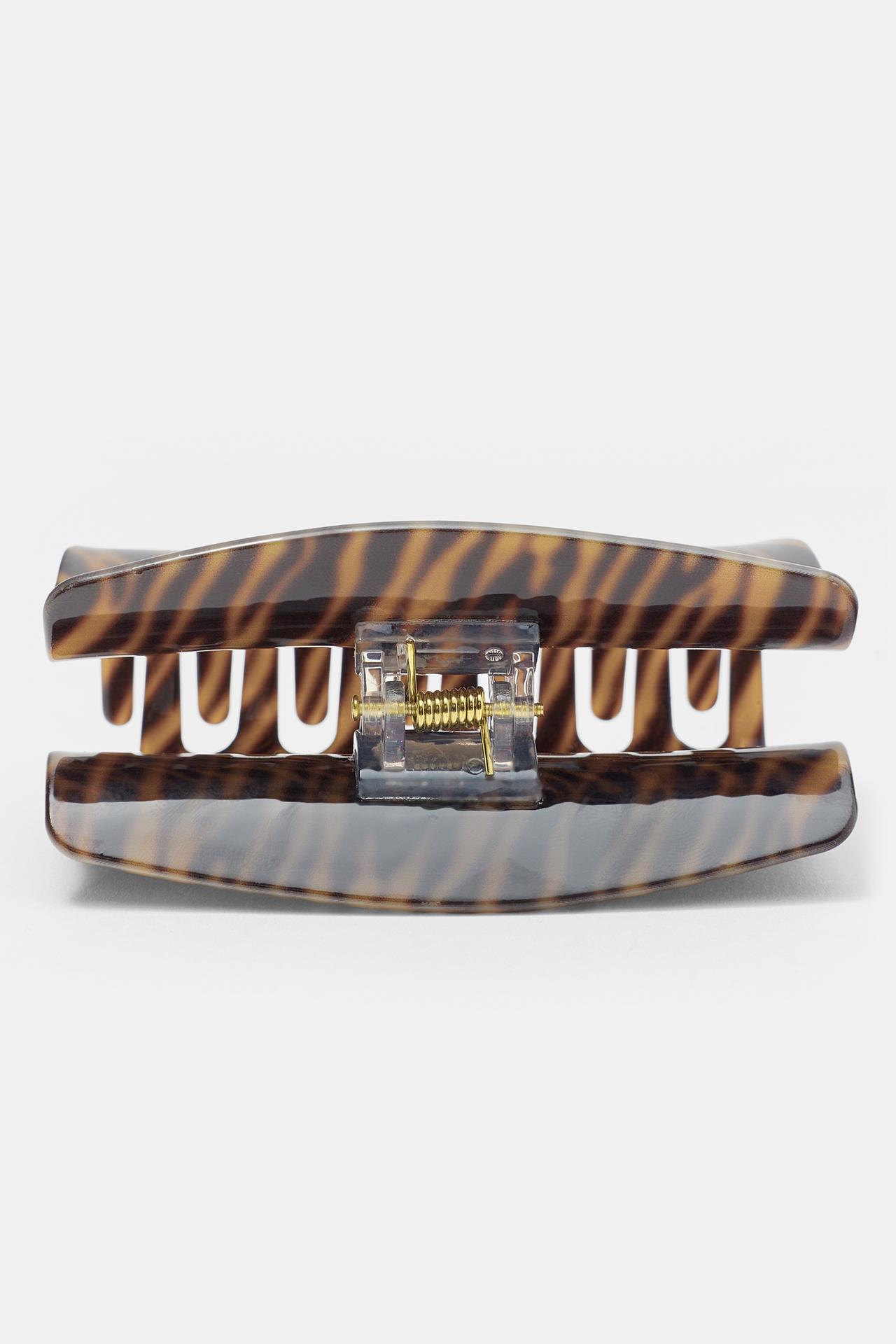 Striped rectangular hair clip — Brown