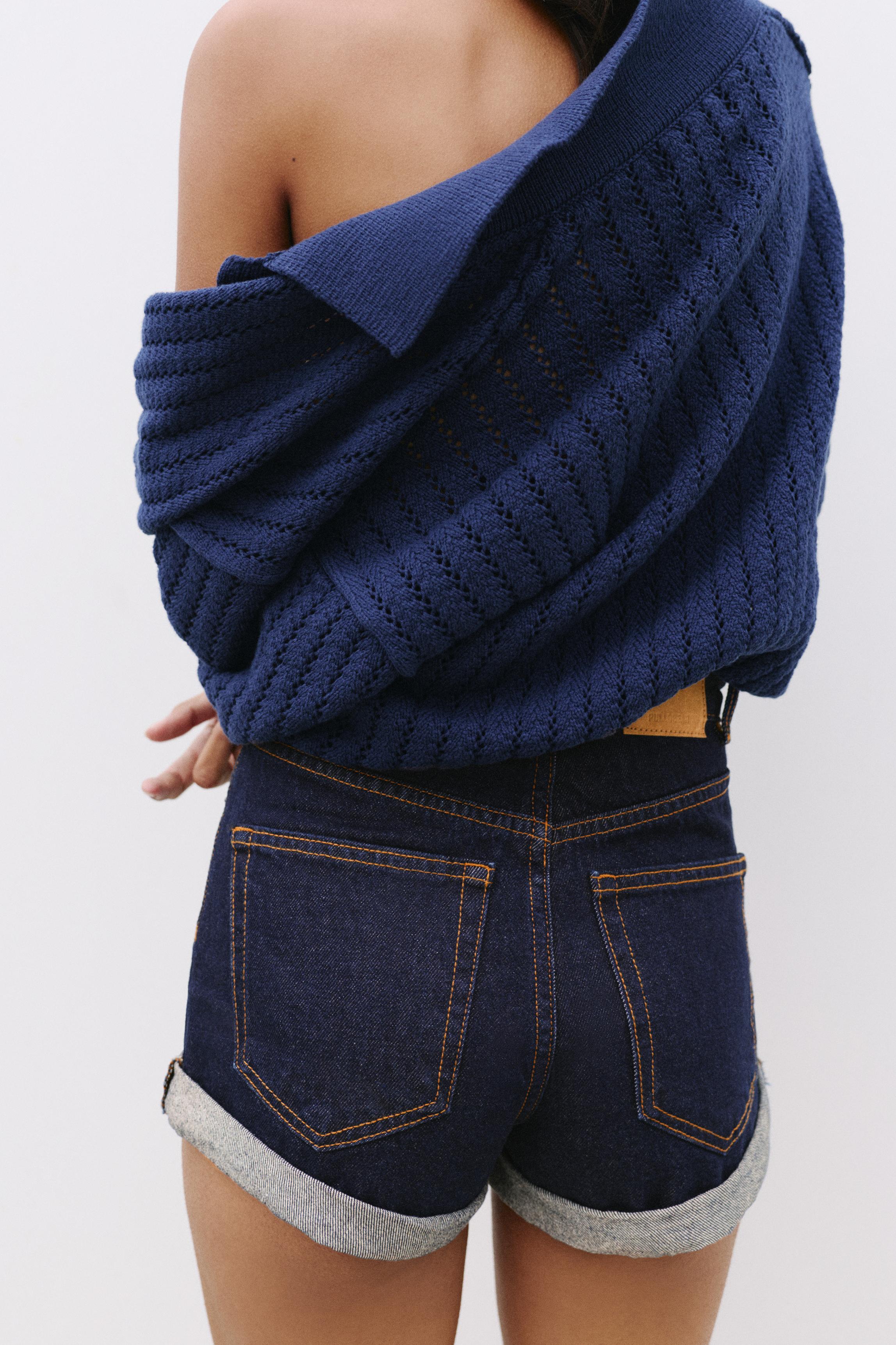 Denim mom fit shorts with turn-up hems — Navy