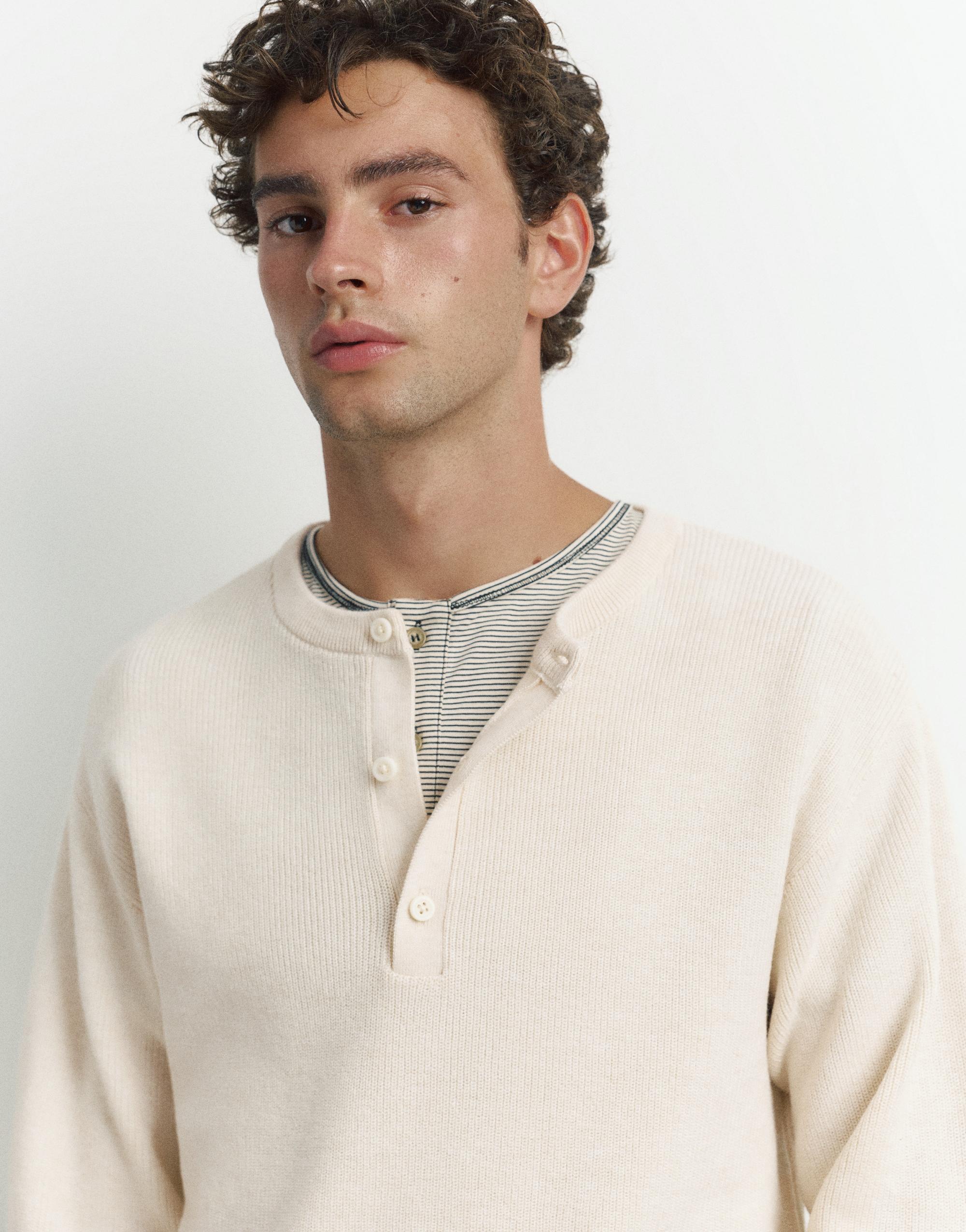 Henley neck jumper — White