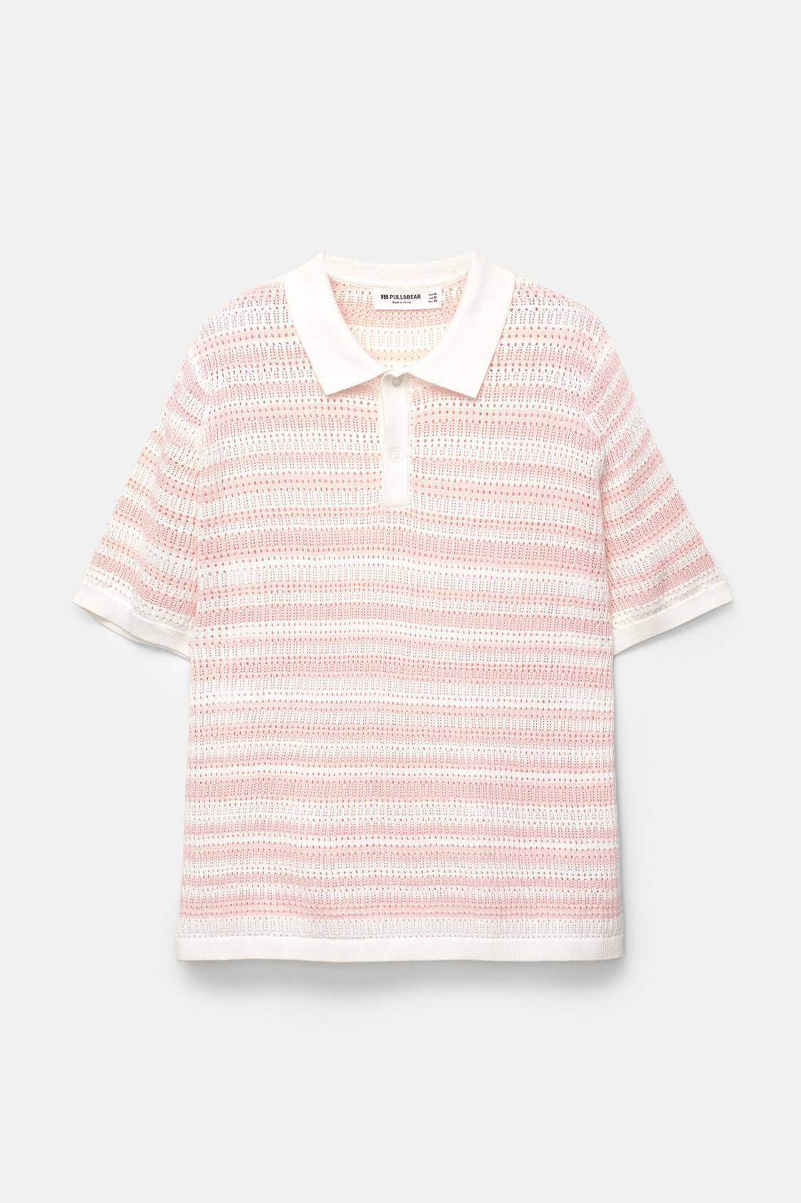 Short Sleeve Pull Love Polo Shirts Striped Cutwork Polo Shirt