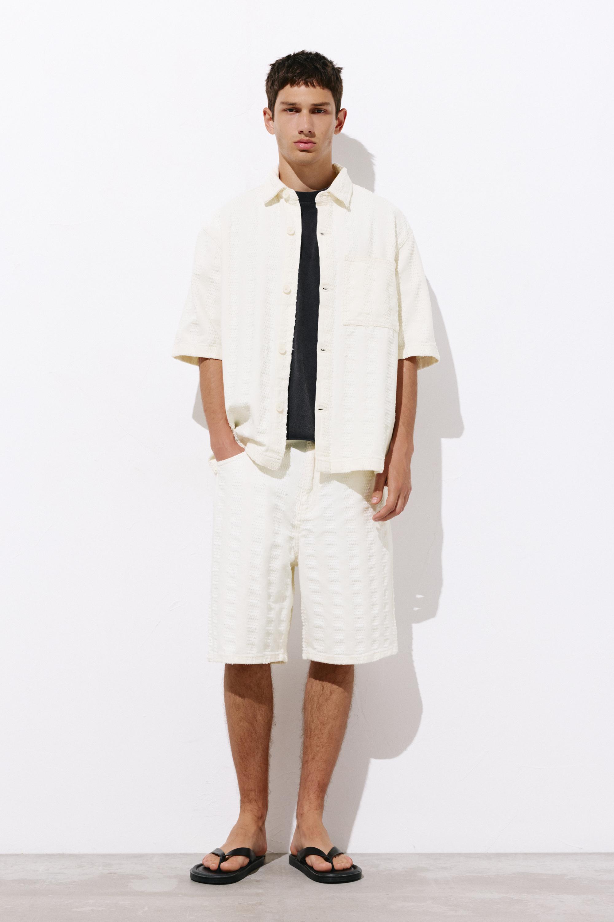 Jacquard denim Bermuda shorts — Ecru
