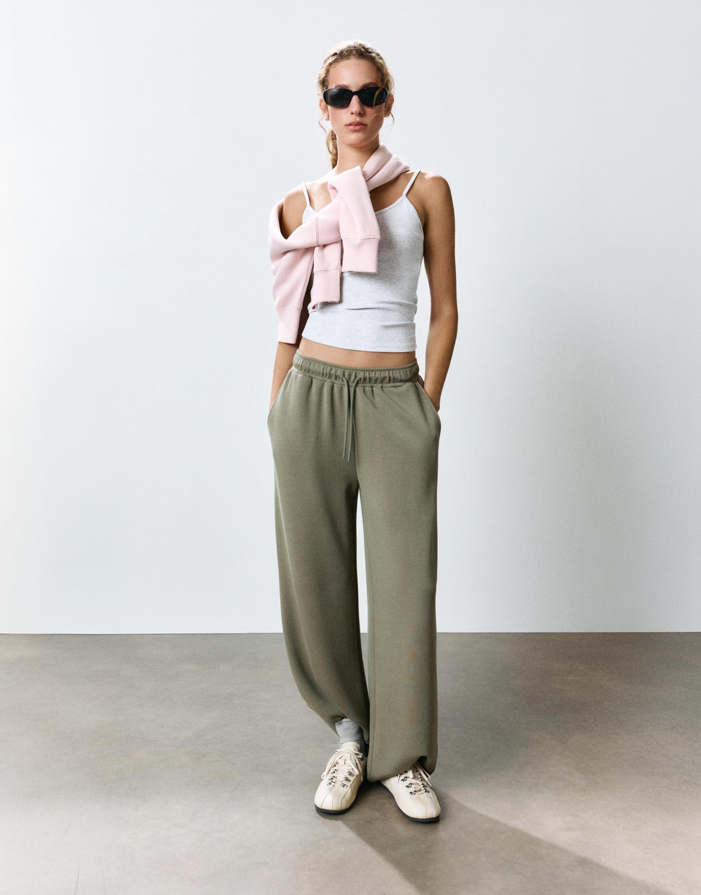 Modal wide-leg trousers — Khaki