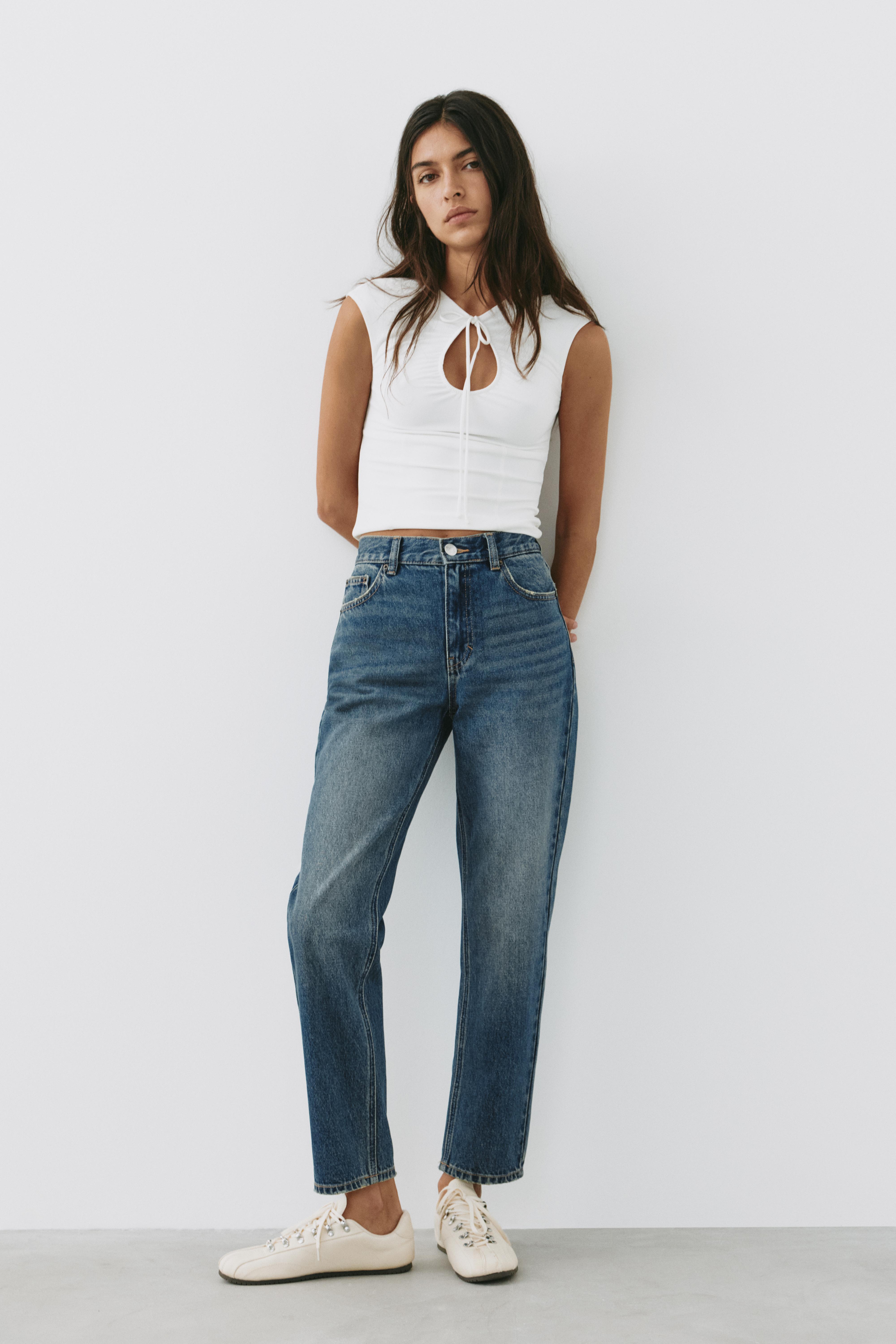 High-waist mom jeans — Greenish blue