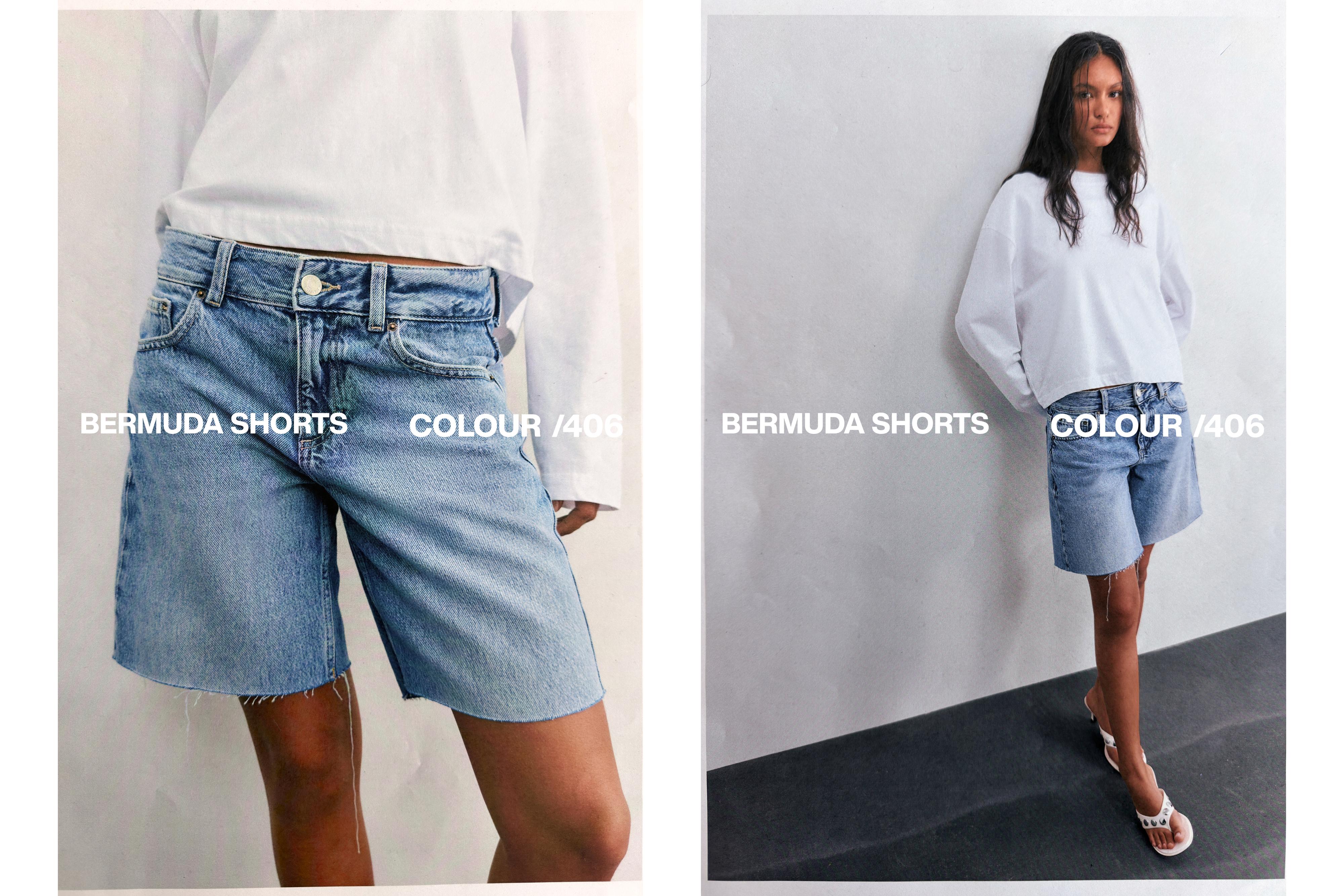 Low-rise denim Bermuda shorts — Pale blue