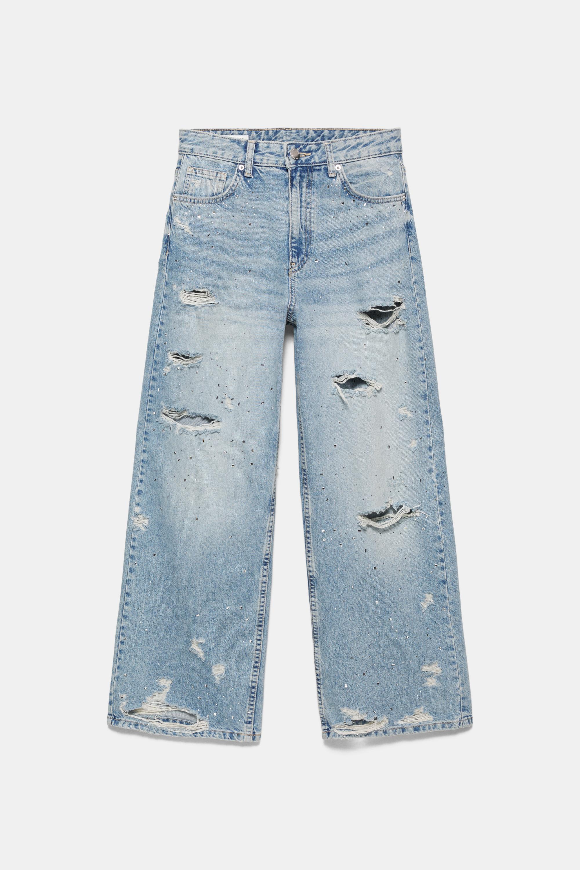 Yırtık parlak baggy jean