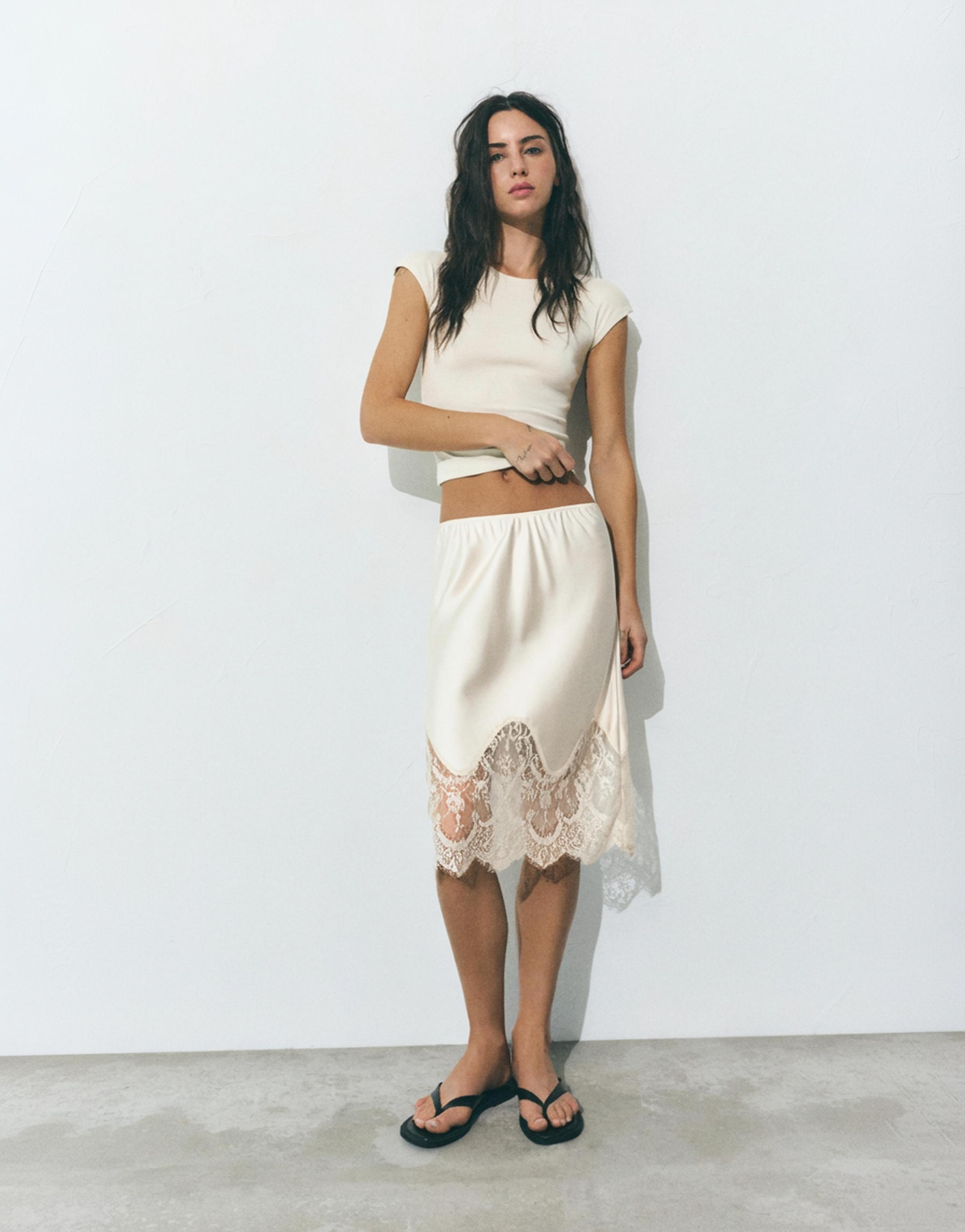 Dantel detaylı midi etek - Görsel 10