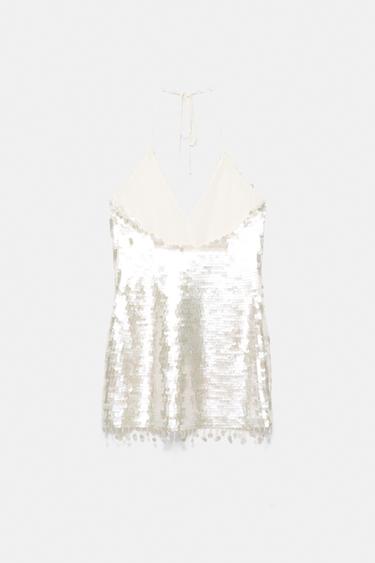 Short sequin halter dress — Ecru 5