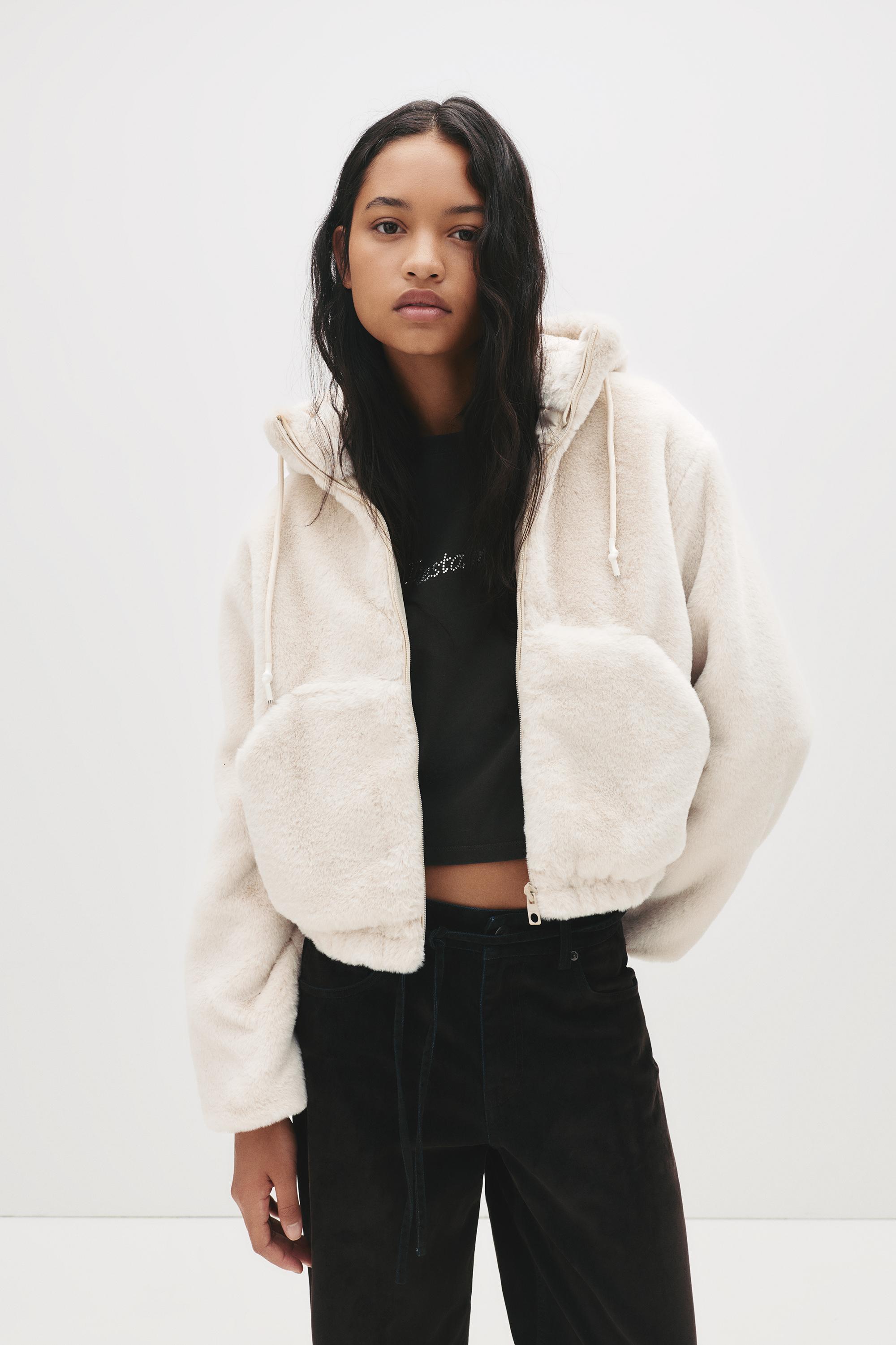 Kapüşonlu suni kürk ceket - Görsel 29