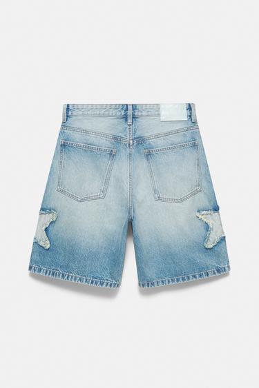 Relaxed fit denim Bermuda shorts with stars — Medium blue 10