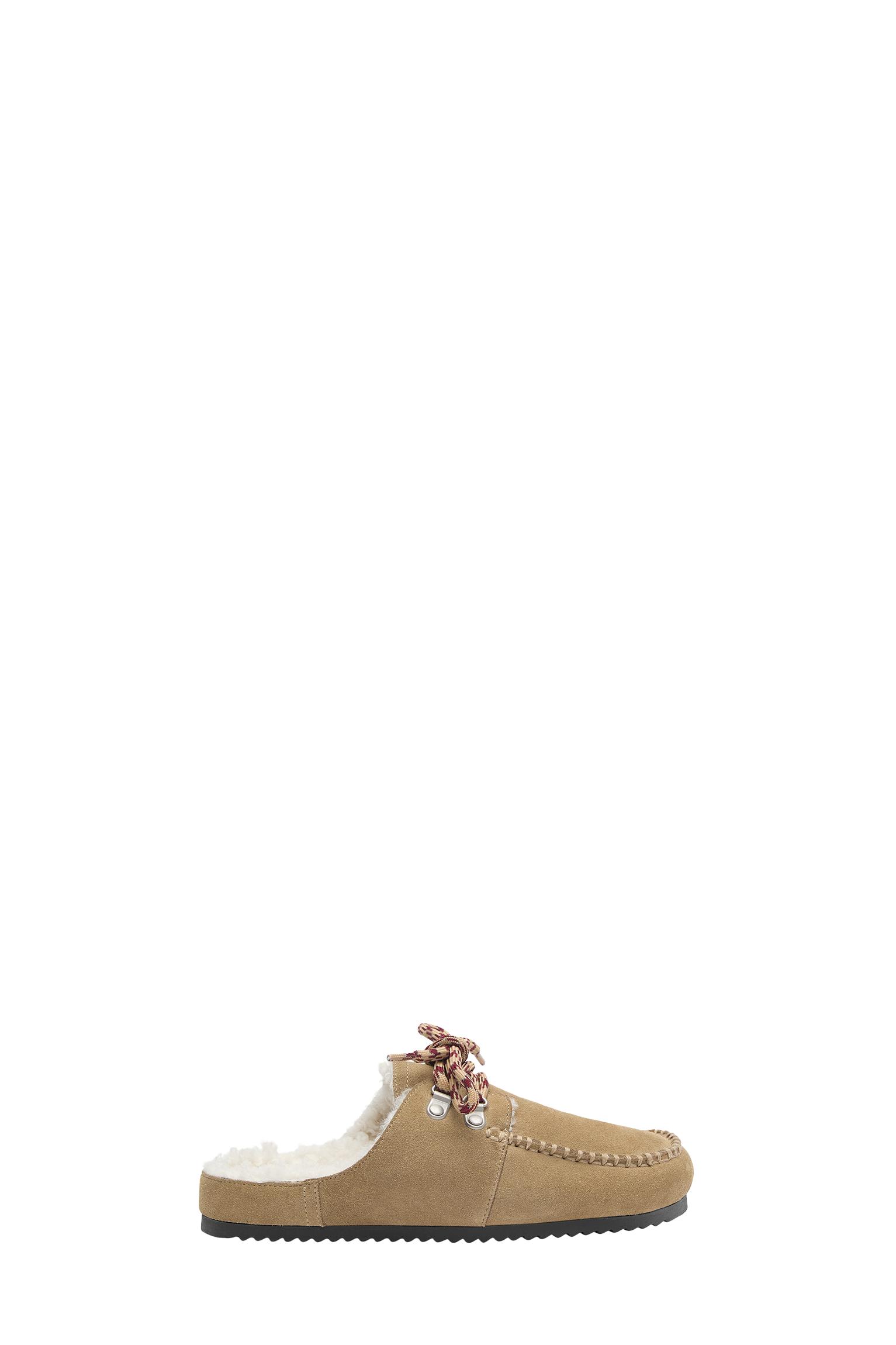 Faux shearling leather lace-up clogs — Sand