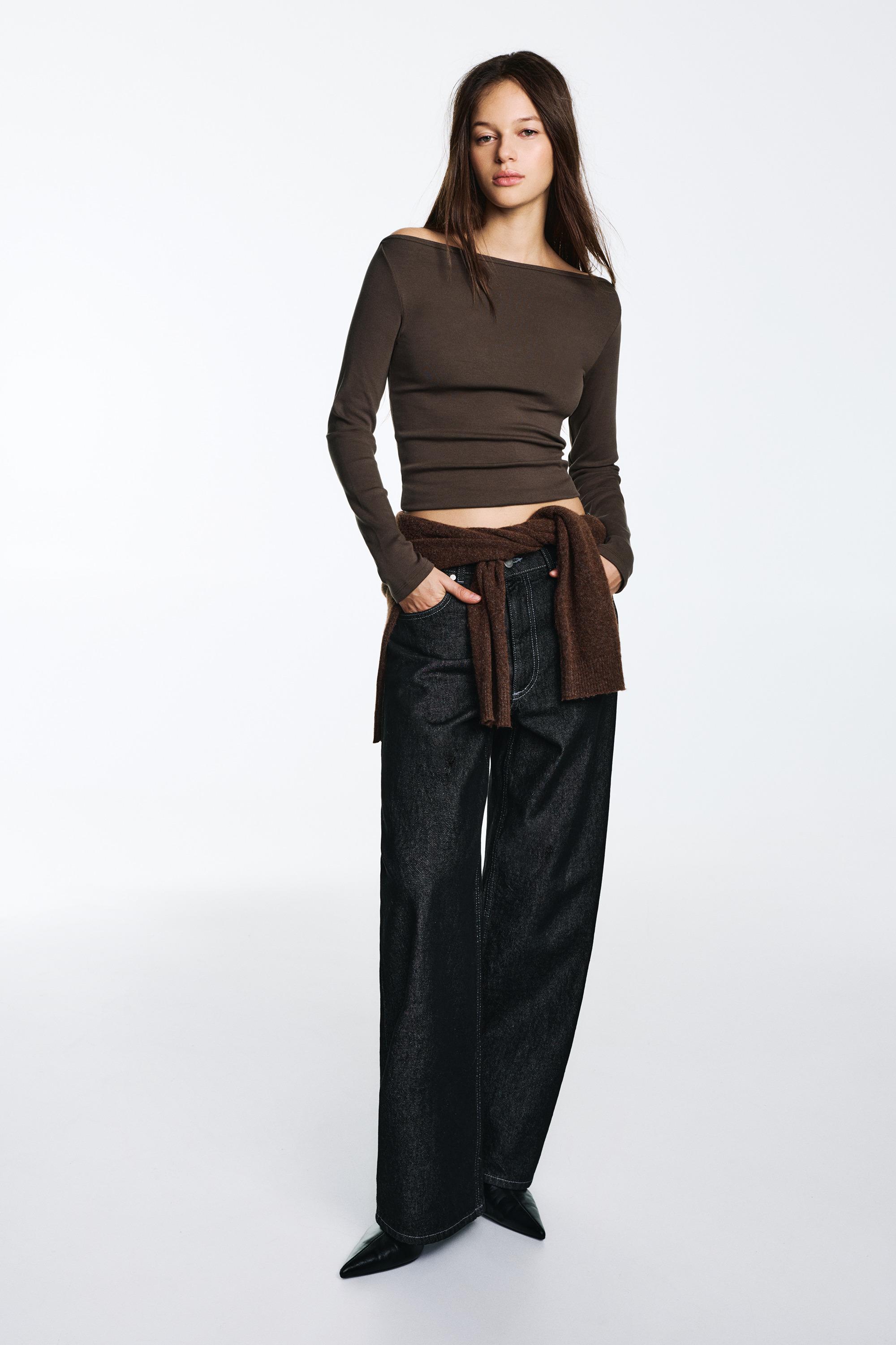 Uzun kollu geniş yaka t-shirt - Görsel 60