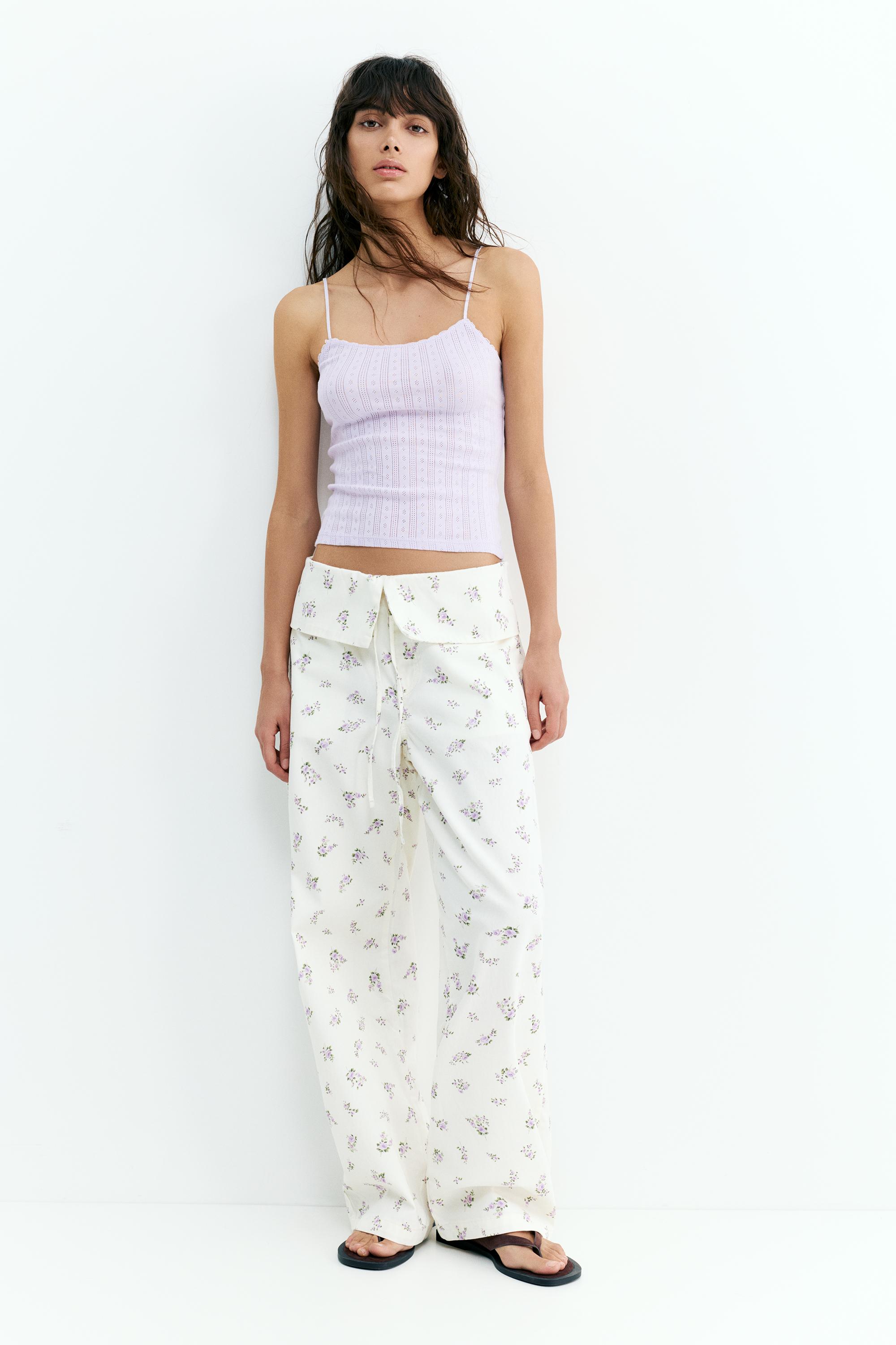 Strappy pointelle knit top — Lilac