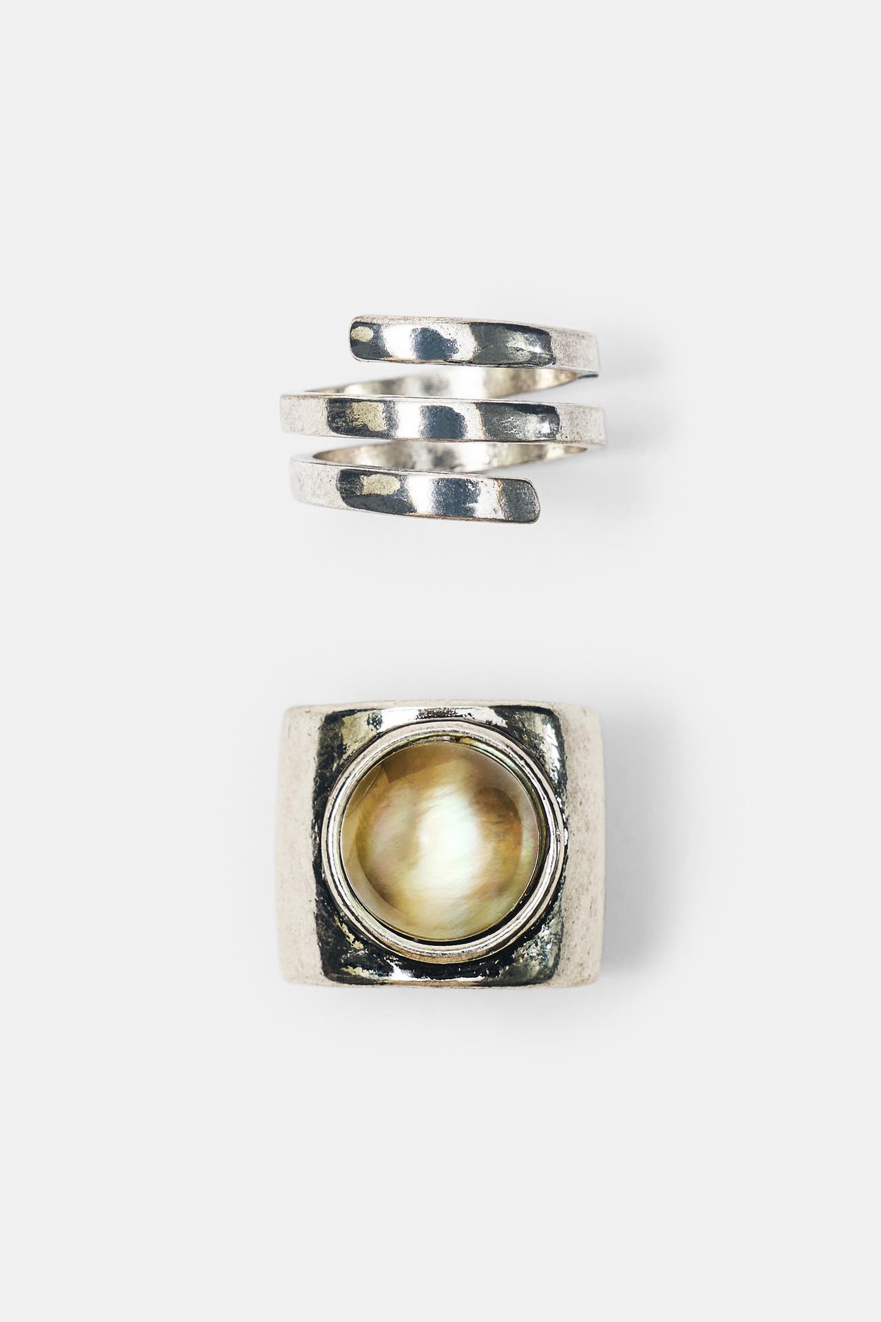 2-pack of stone rings — Silver