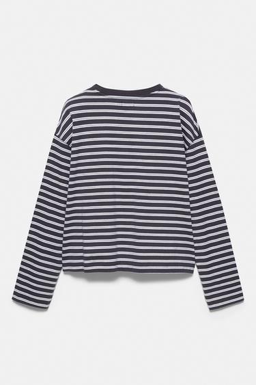 Boxy-fit long sleeve T-shirt — Striped 7