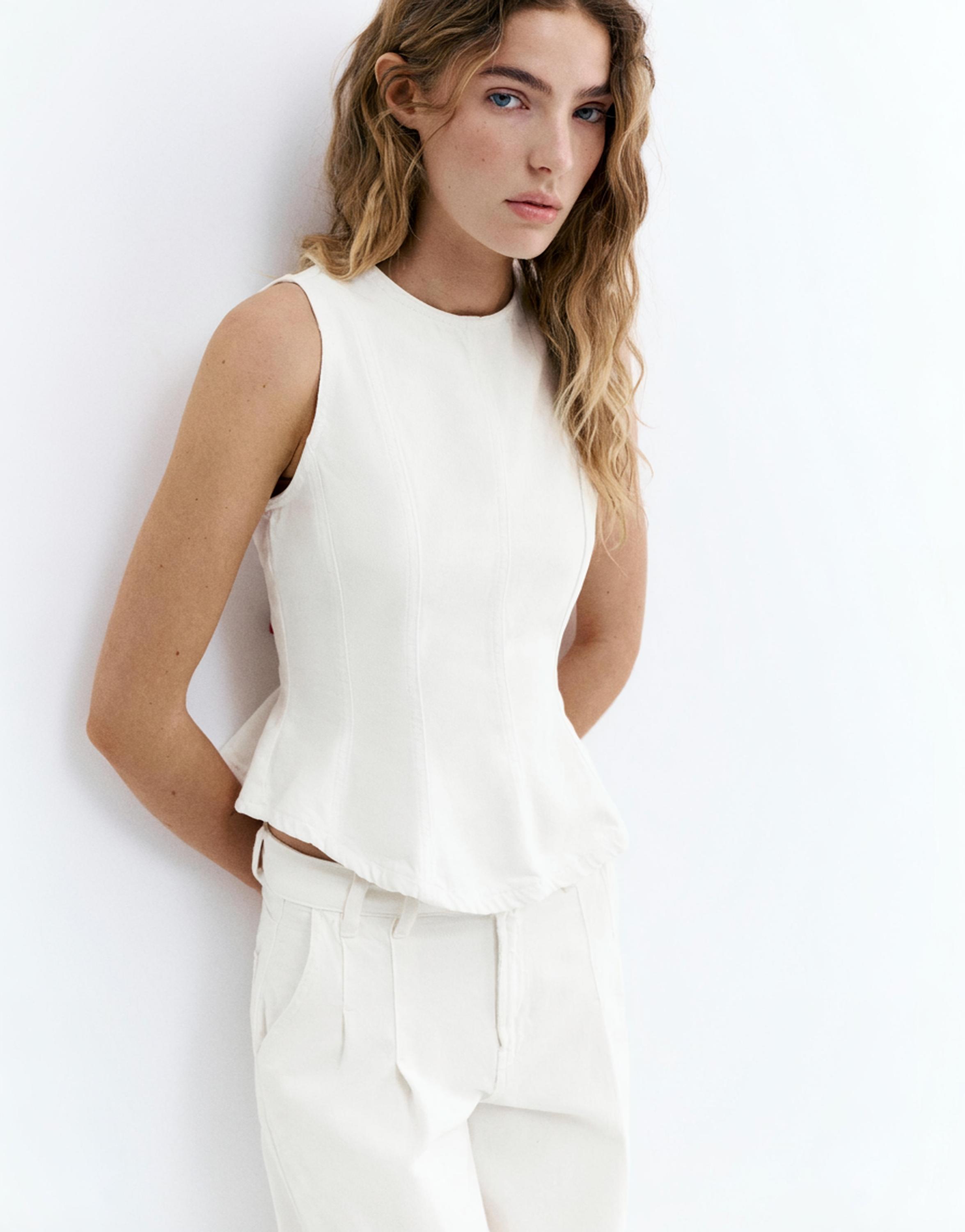 Denim peplum top - Görsel 13