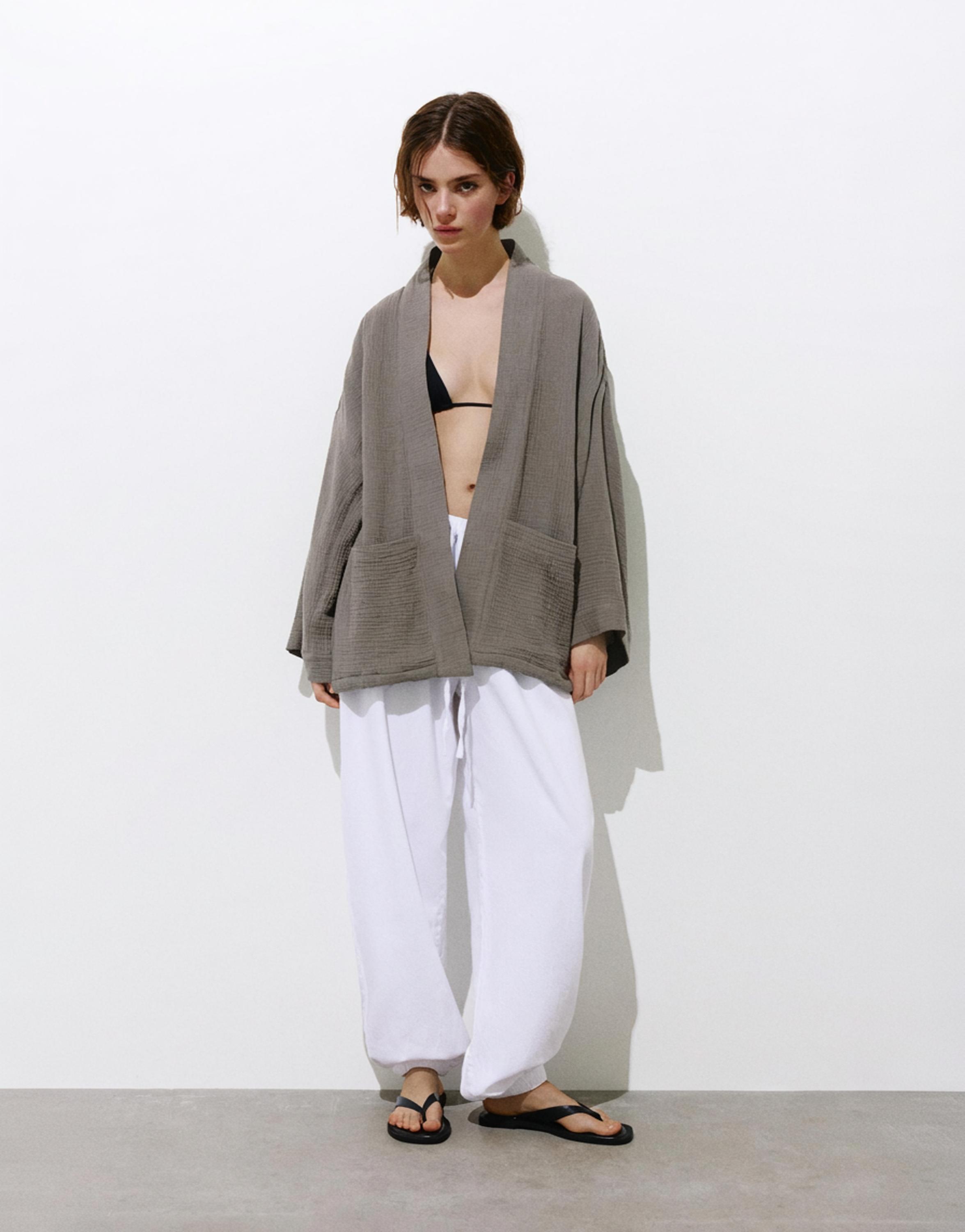 Crepe kimono — Dark khaki